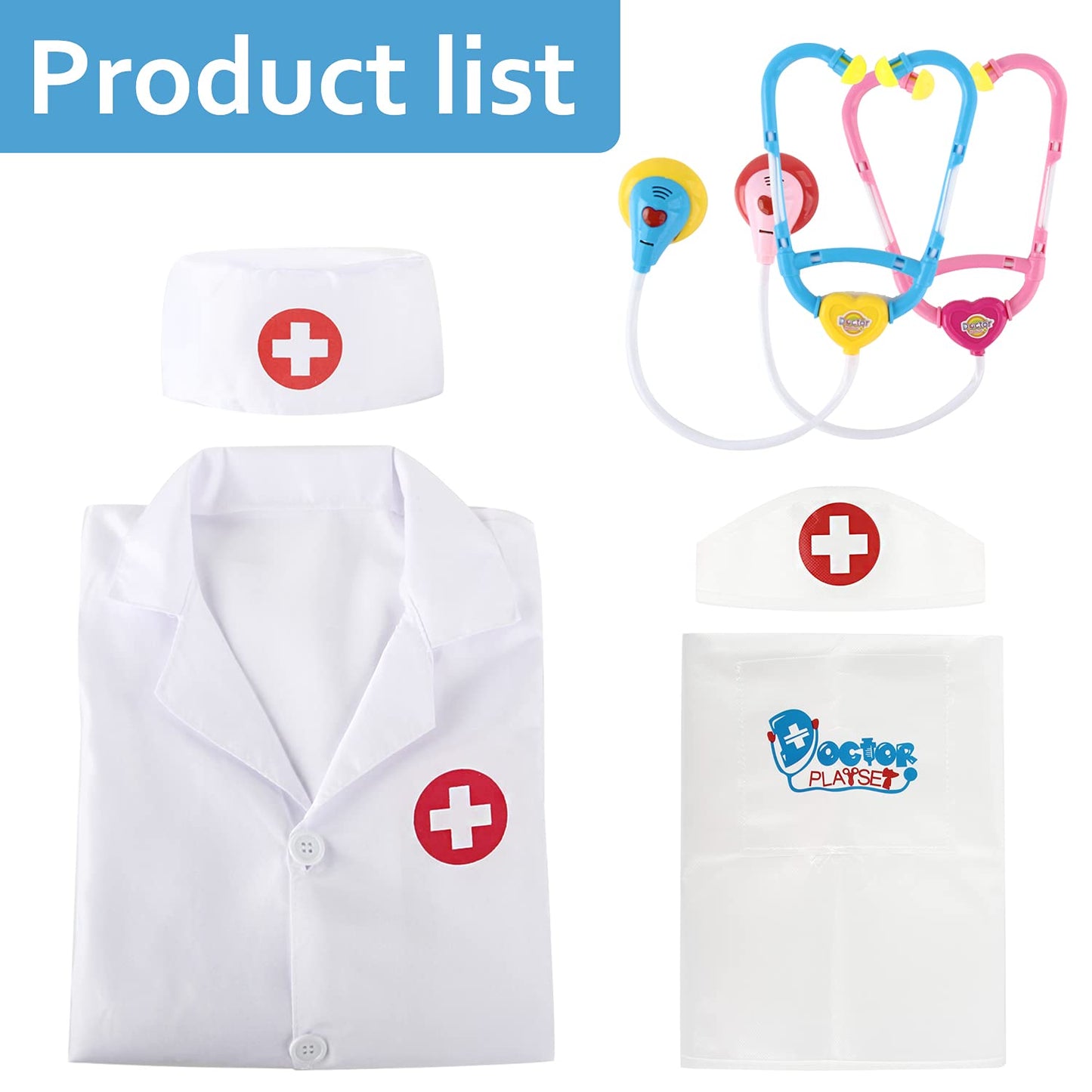 Kids Unisex Doctor Costume,Doctor Set Dress Up Kids Role Play Pretend Toys For Halloween Cosplay Party(3-6 Years)