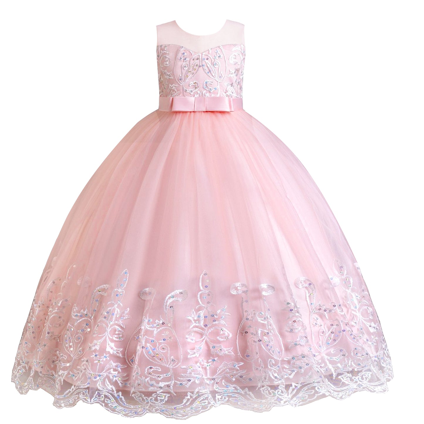 Girls Princess Dress Big Girls Prom Dress,Kids Floral Lace Embroidery Tulle Sequins Dress Sleeveless Floor Length Formal Dress,First Communion Pageant Dresses Wedding Party Dress