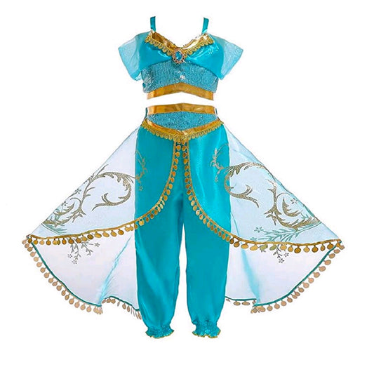 Jasmine Princess Costume for Girls Amazing Tour Kids Aladdin Costume Princess Jasmine Dress Up Girls Dance Costume Outfit Kids Fancy Dress