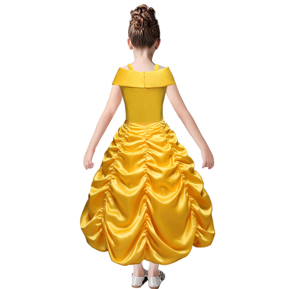 Belle Dresses for Girl Kids Princess Costume Dress Up Layered Off-Shoulder Fancy Dress for Halloween Christmas Cosplay Birthday Party Dresses for 3-9 Years