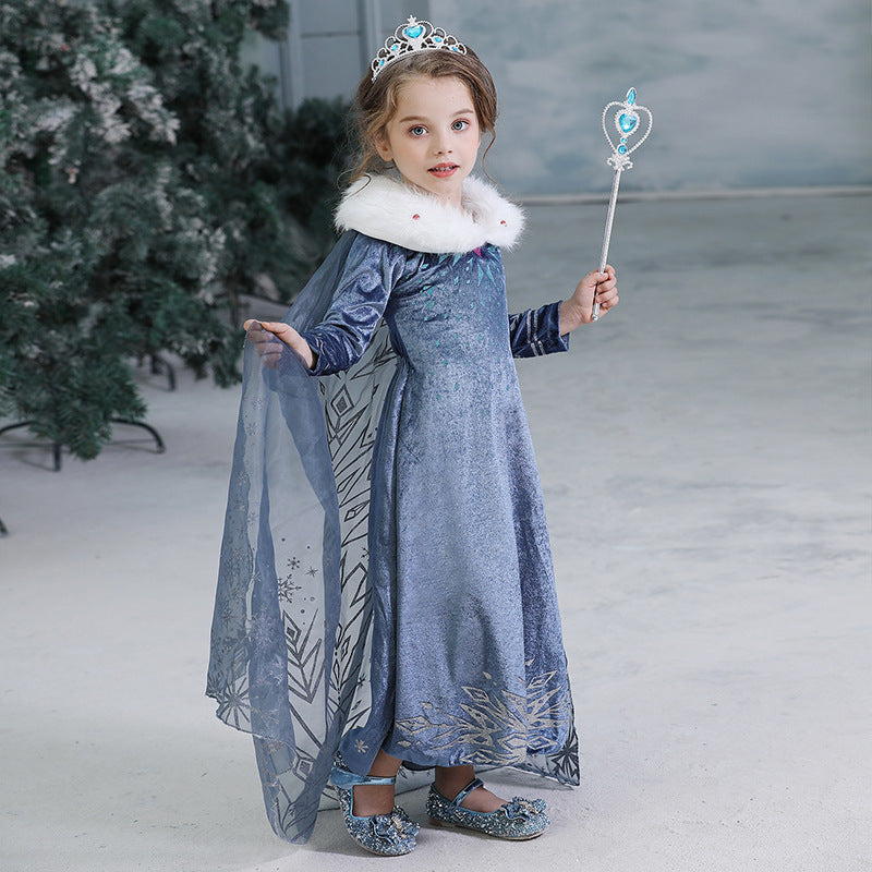 Girls Elsa Princess Dress Elsa Anna Costume Winter Dress Up Snow Queen Fancy Dress for Halloween Christmas Fancy Birthday Party Dress