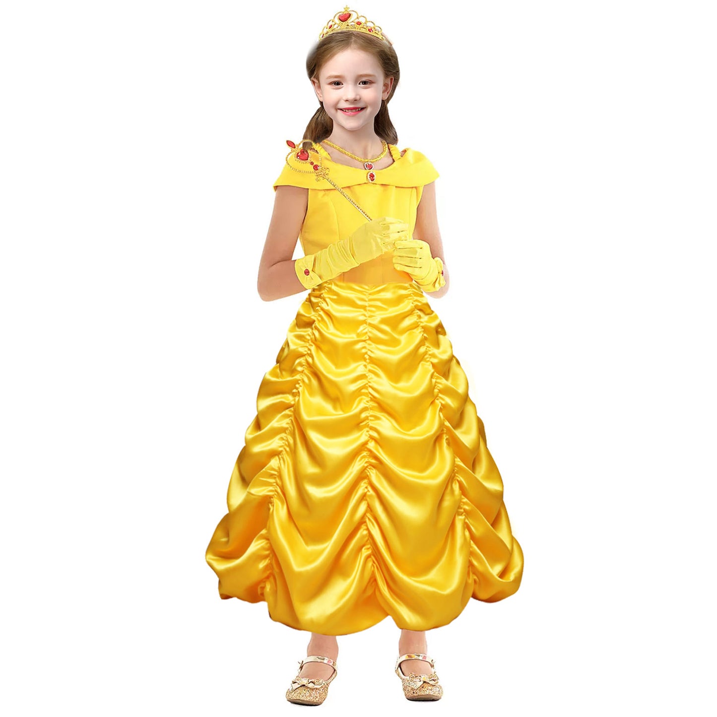 Belle Dresses for Girl Kids Princess Costume Dress Up Layered Off-Shoulder Fancy Dress for Halloween Christmas Cosplay Birthday Party Dresses for 3-9 Years