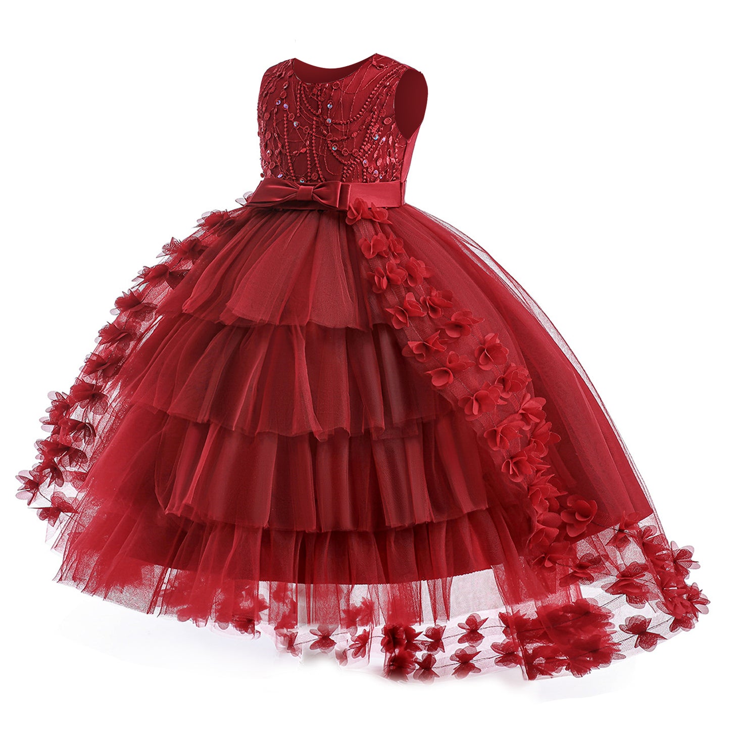 Girls Princess Dress Kids Flower Lace Tulle Dress Girls Evening Dress Floral Lace Bridesmaid Wedding Pageant Gown High-Low Party Dress Sleeveless Elegant Formal Cocktail Prom Dance Ball