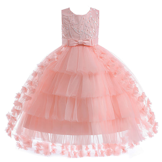 Girls Princess Dress Kids Flower Lace Tulle Dress Girls Evening Dress Floral Lace Bridesmaid Wedding Pageant Gown High-Low Party Dress Sleeveless Elegant Formal Cocktail Prom Dance Ball