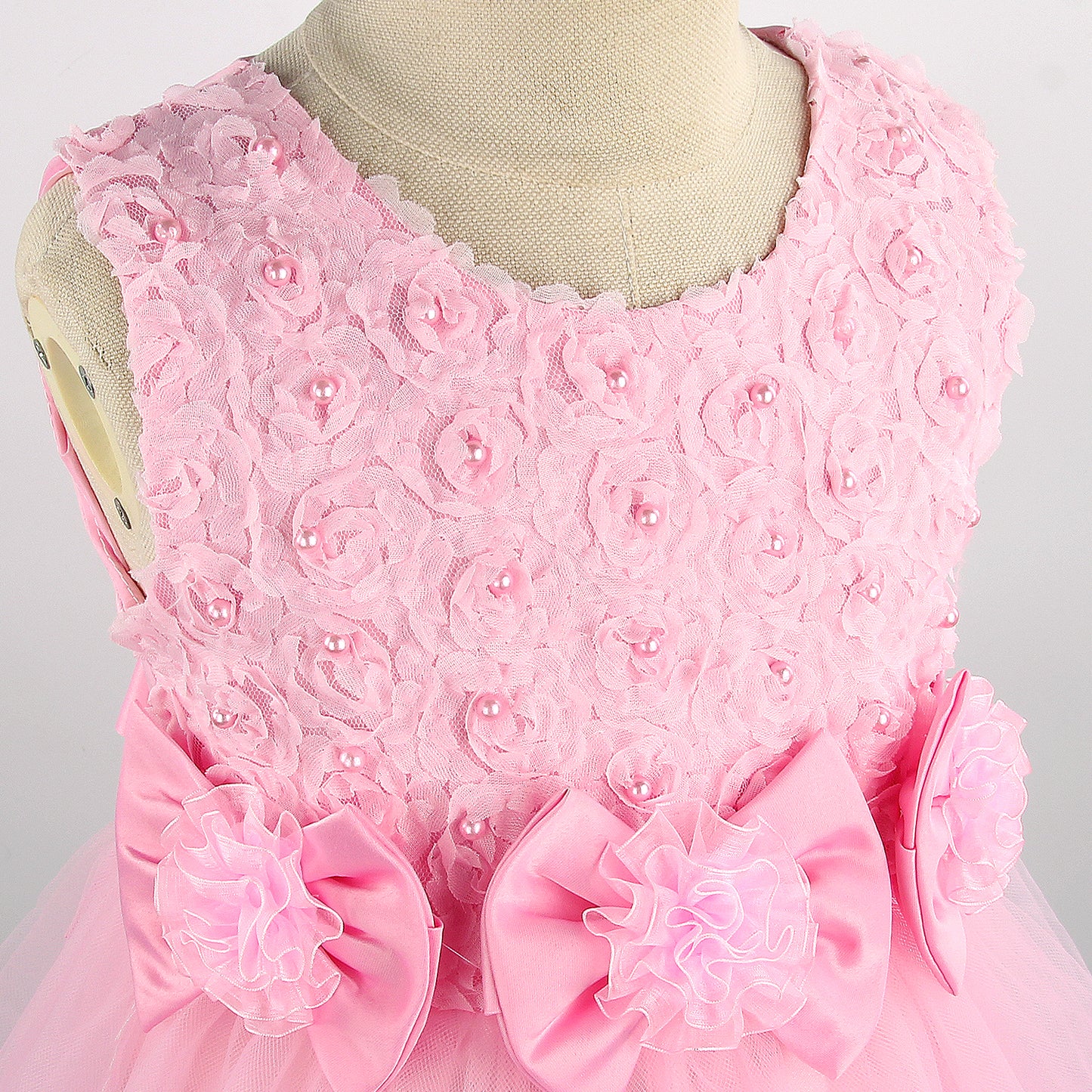 Girls Princess Dress Rose Flower Bow Tie Party Dress Tulle Wedding Dress Bridesmaid Christening Elegant Formal Dress for Girls