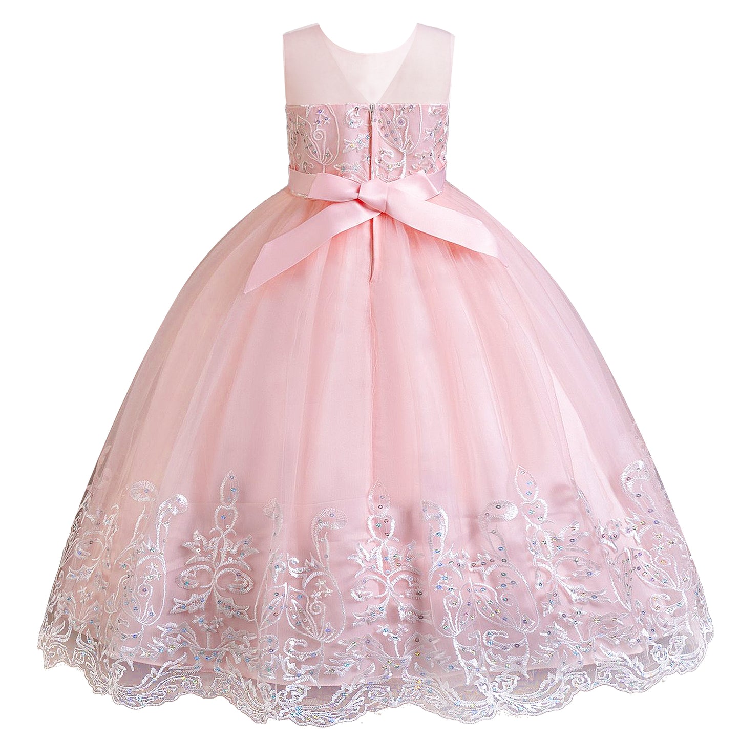 Girls Princess Dress Big Girls Prom Dress,Kids Floral Lace Embroidery Tulle Sequins Dress Sleeveless Floor Length Formal Dress,First Communion Pageant Dresses Wedding Party Dress