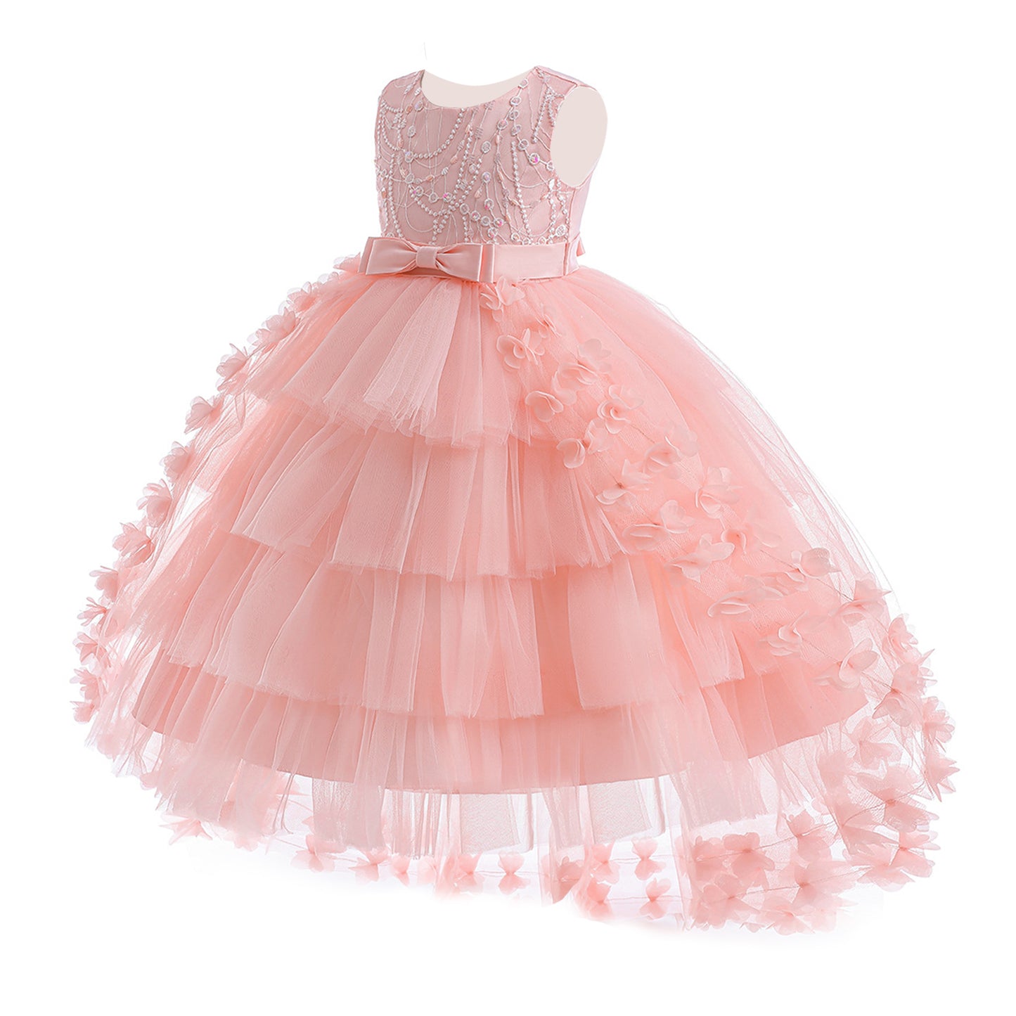 Girls Princess Dress Kids Flower Lace Tulle Dress Girls Evening Dress Floral Lace Bridesmaid Wedding Pageant Gown High-Low Party Dress Sleeveless Elegant Formal Cocktail Prom Dance Ball