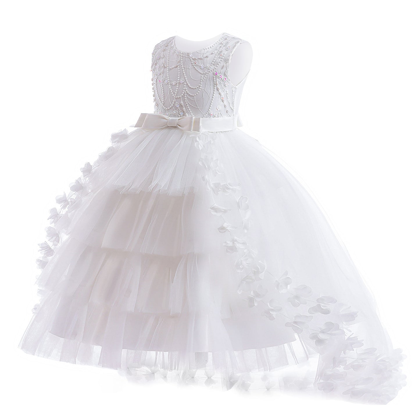 Girls Princess Dress Kids Flower Lace Tulle Dress Girls Evening Dress Floral Lace Bridesmaid Wedding Pageant Gown High-Low Party Dress Sleeveless Elegant Formal Cocktail Prom Dance Ball