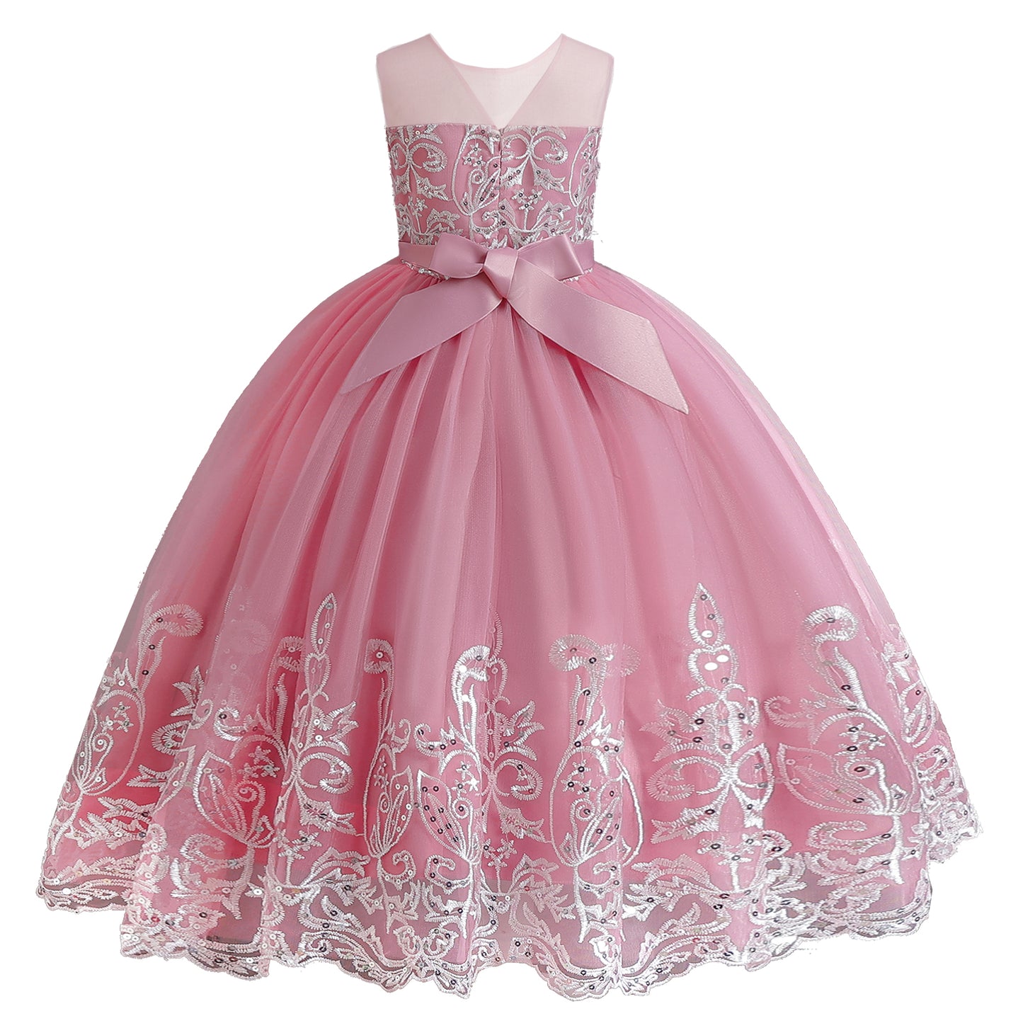 Girls Princess Dress Big Girls Prom Dress,Kids Floral Lace Embroidery Tulle Sequins Dress Sleeveless Floor Length Formal Dress,First Communion Pageant Dresses Wedding Party Dress