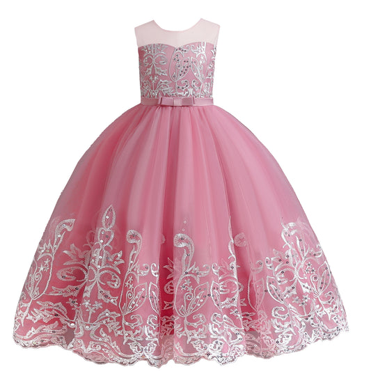 Girls Princess Dress Big Girls Prom Dress,Kids Floral Lace Embroidery Tulle Sequins Dress Sleeveless Floor Length Formal Dress,First Communion Pageant Dresses Wedding Party Dress