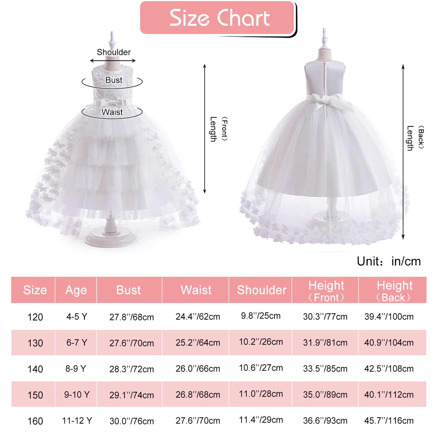 Girls Princess Dress Kids Flower Lace Tulle Dress Girls Evening Dress Floral Lace Bridesmaid Wedding Pageant Gown High-Low Party Dress Sleeveless Elegant Formal Cocktail Prom Dance Ball