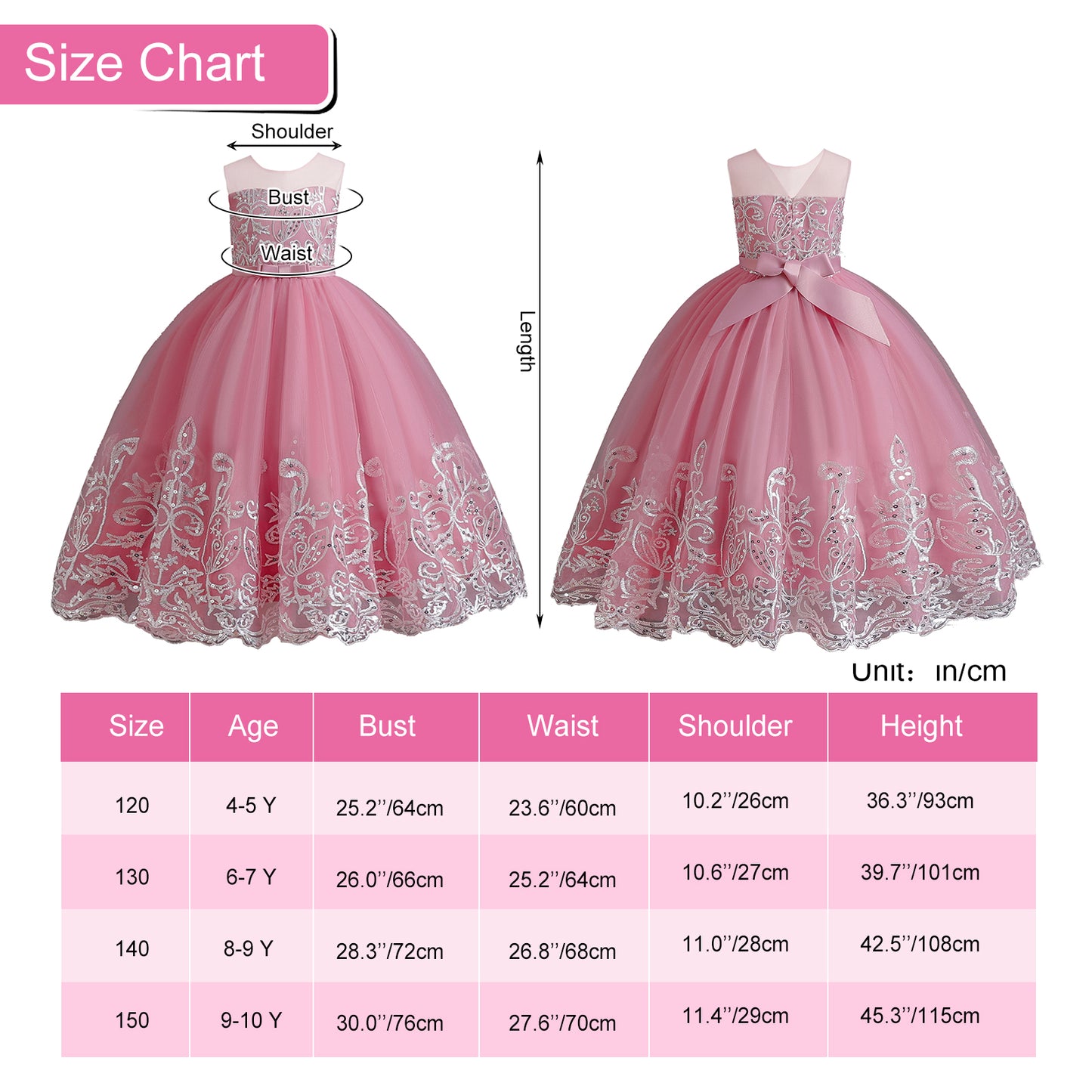 Girls Princess Dress Big Girls Prom Dress,Kids Floral Lace Embroidery Tulle Sequins Dress Sleeveless Floor Length Formal Dress,First Communion Pageant Dresses Wedding Party Dress