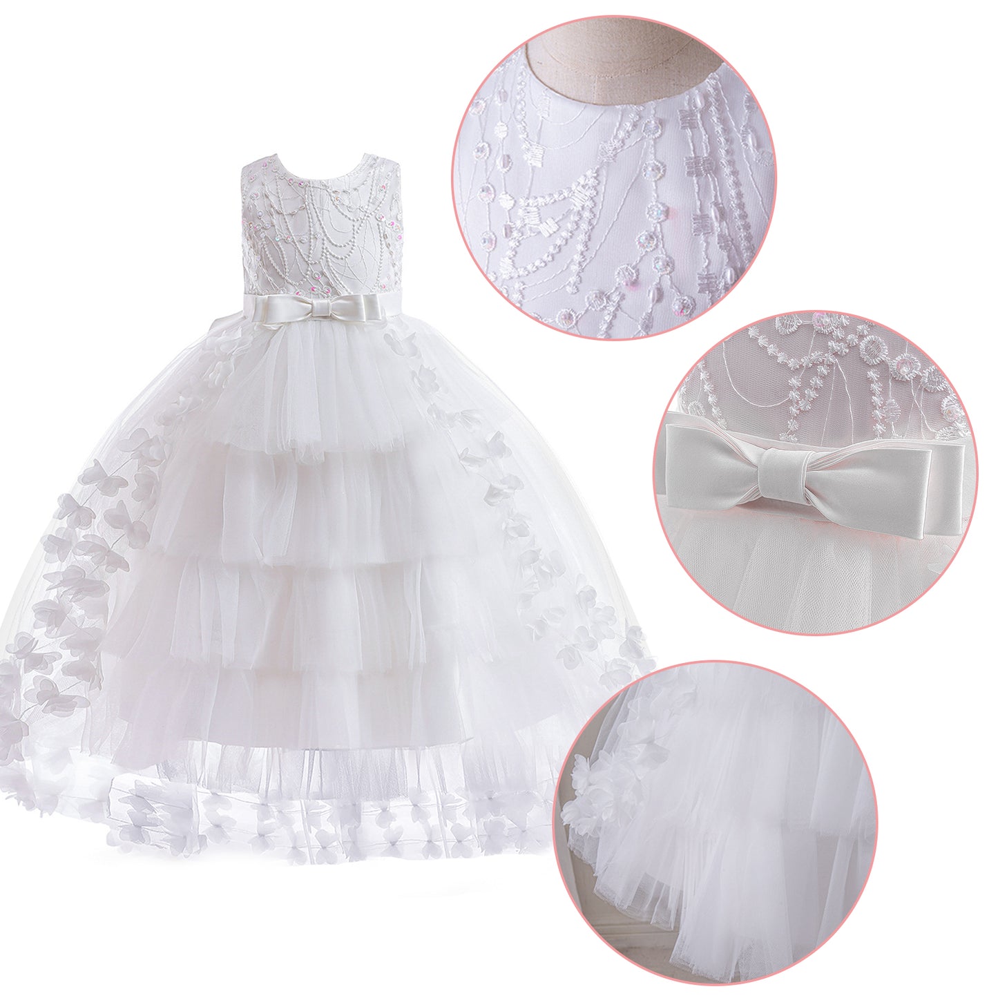 Girls Princess Dress Kids Flower Lace Tulle Dress Girls Evening Dress Floral Lace Bridesmaid Wedding Pageant Gown High-Low Party Dress Sleeveless Elegant Formal Cocktail Prom Dance Ball