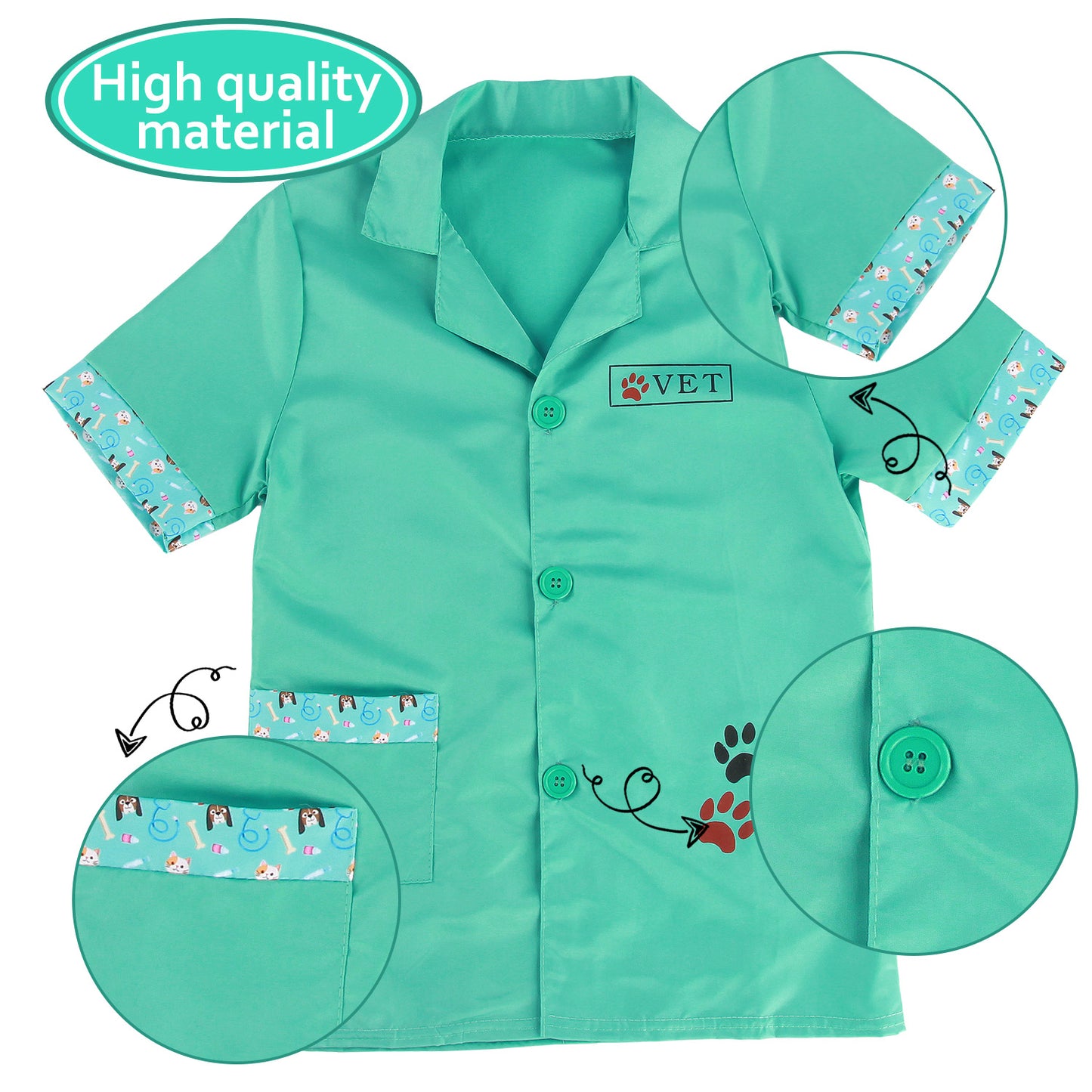 4pcs Kids Doctors Set Dress Up Role Play Vet Costume Children Vet Fancy Costume Outfit Doctors Dressing Up for Girls Boys 3 - 6 Years Old