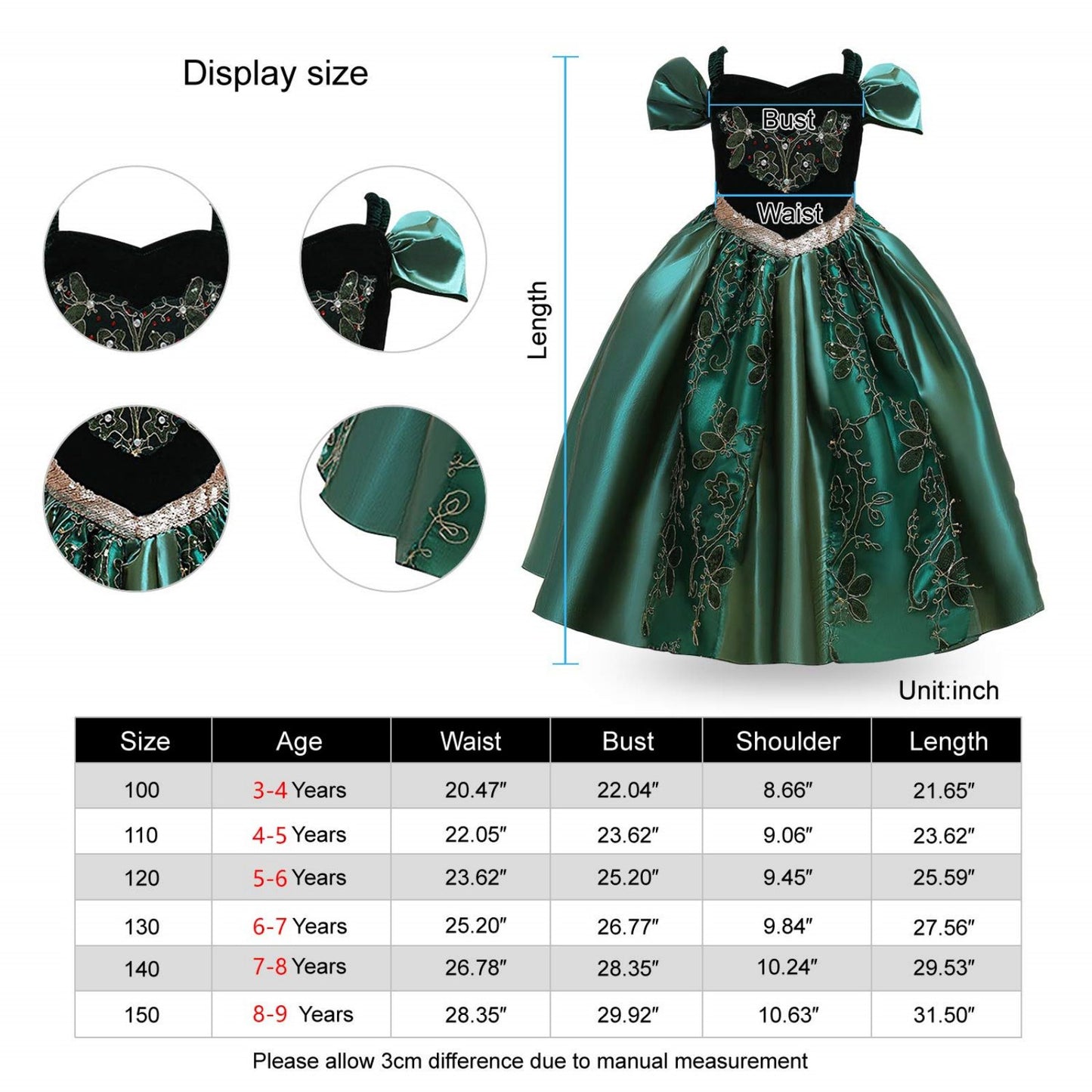 Anna Fancy Dress for Girls Queen Costume Elsa Princess Dresses Up for Halloween Cosplay Birthday Party Costume