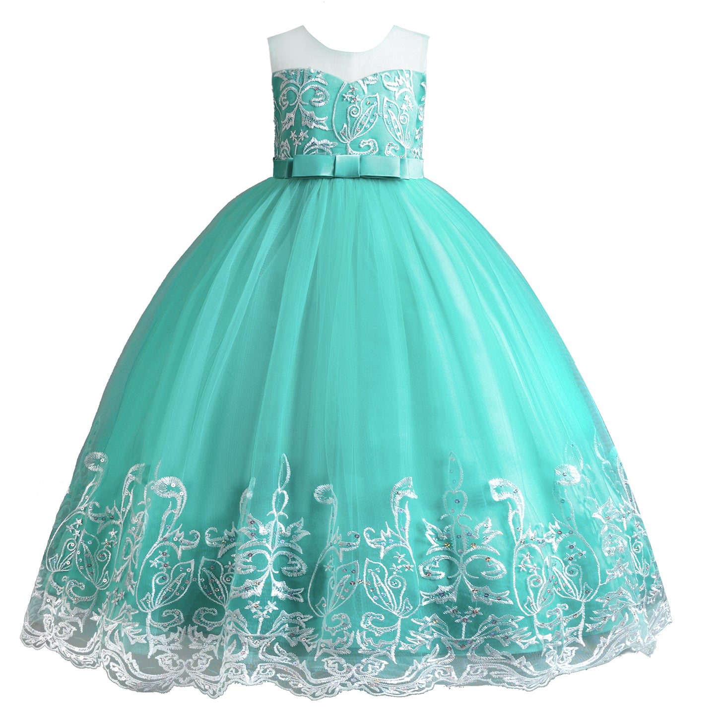 Girls Princess Dress Big Girls Prom Dress,Kids Floral Lace Embroidery Tulle Sequins Dress Sleeveless Floor Length Formal Dress,First Communion Pageant Dresses Wedding Party Dress