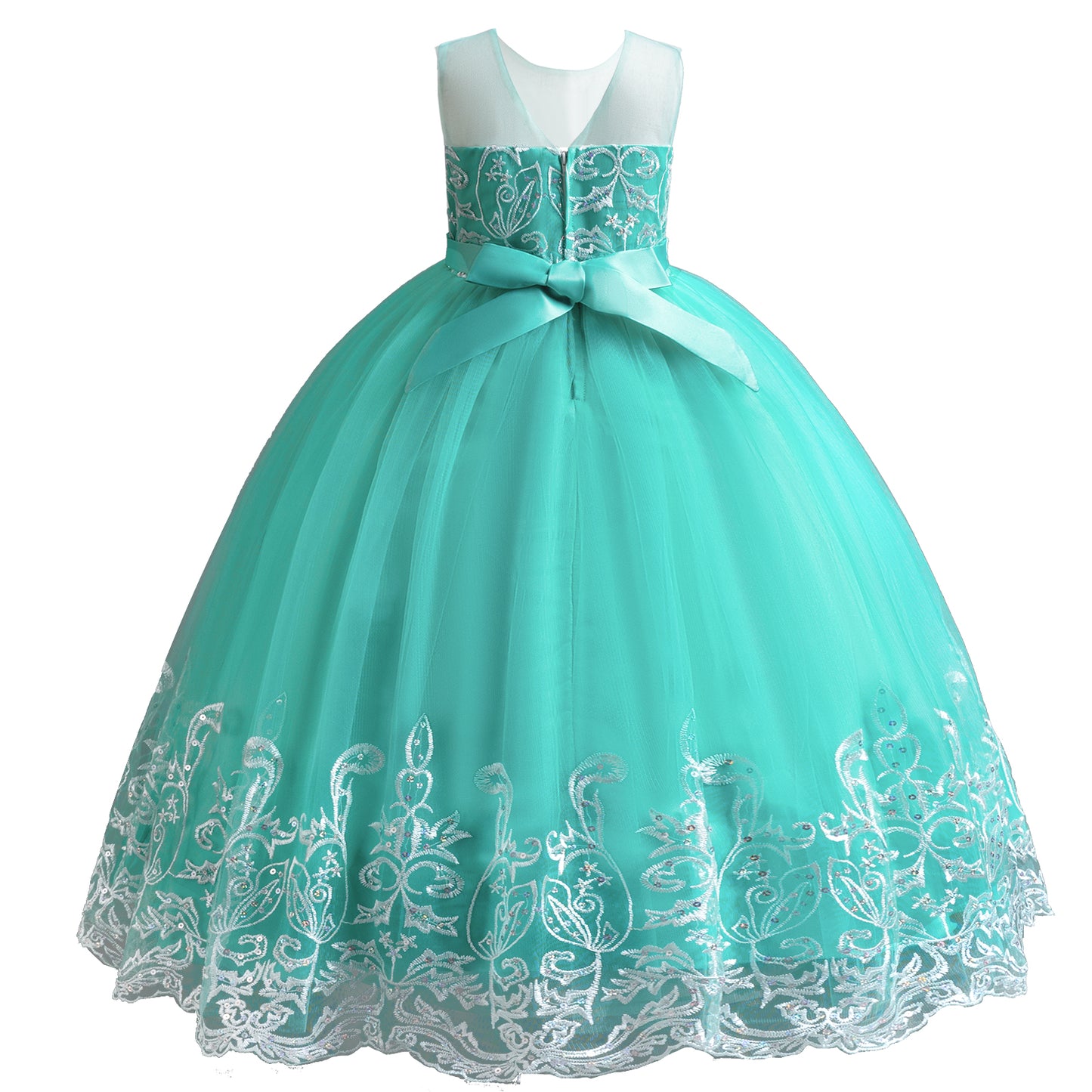 Girls Princess Dress Big Girls Prom Dress,Kids Floral Lace Embroidery Tulle Sequins Dress Sleeveless Floor Length Formal Dress,First Communion Pageant Dresses Wedding Party Dress