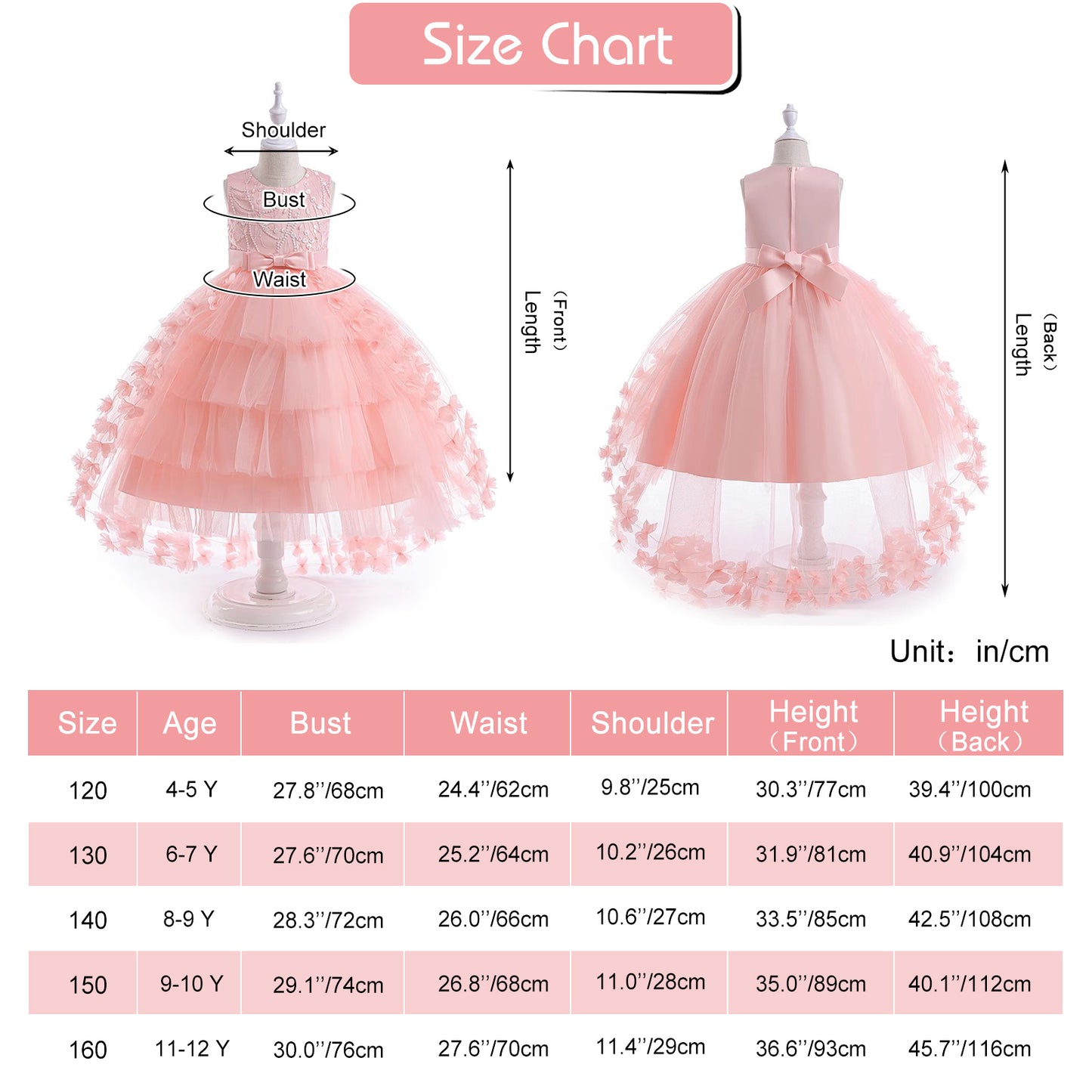 Girls Princess Dress Kids Flower Lace Tulle Dress Girls Evening Dress Floral Lace Bridesmaid Wedding Pageant Gown High-Low Party Dress Sleeveless Elegant Formal Cocktail Prom Dance Ball