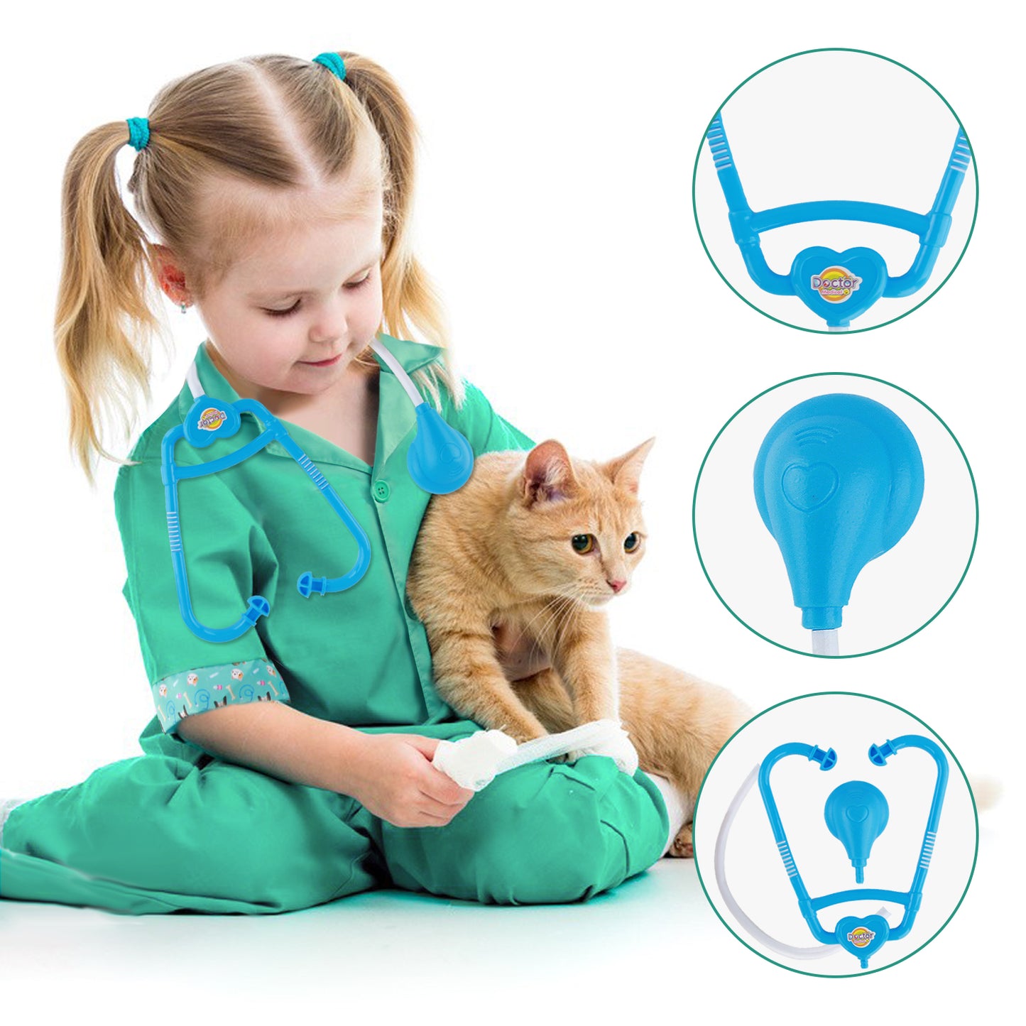 4pcs Kids Doctors Set Dress Up Role Play Vet Costume Children Vet Fancy Costume Outfit Doctors Dressing Up for Girls Boys 3 - 6 Years Old