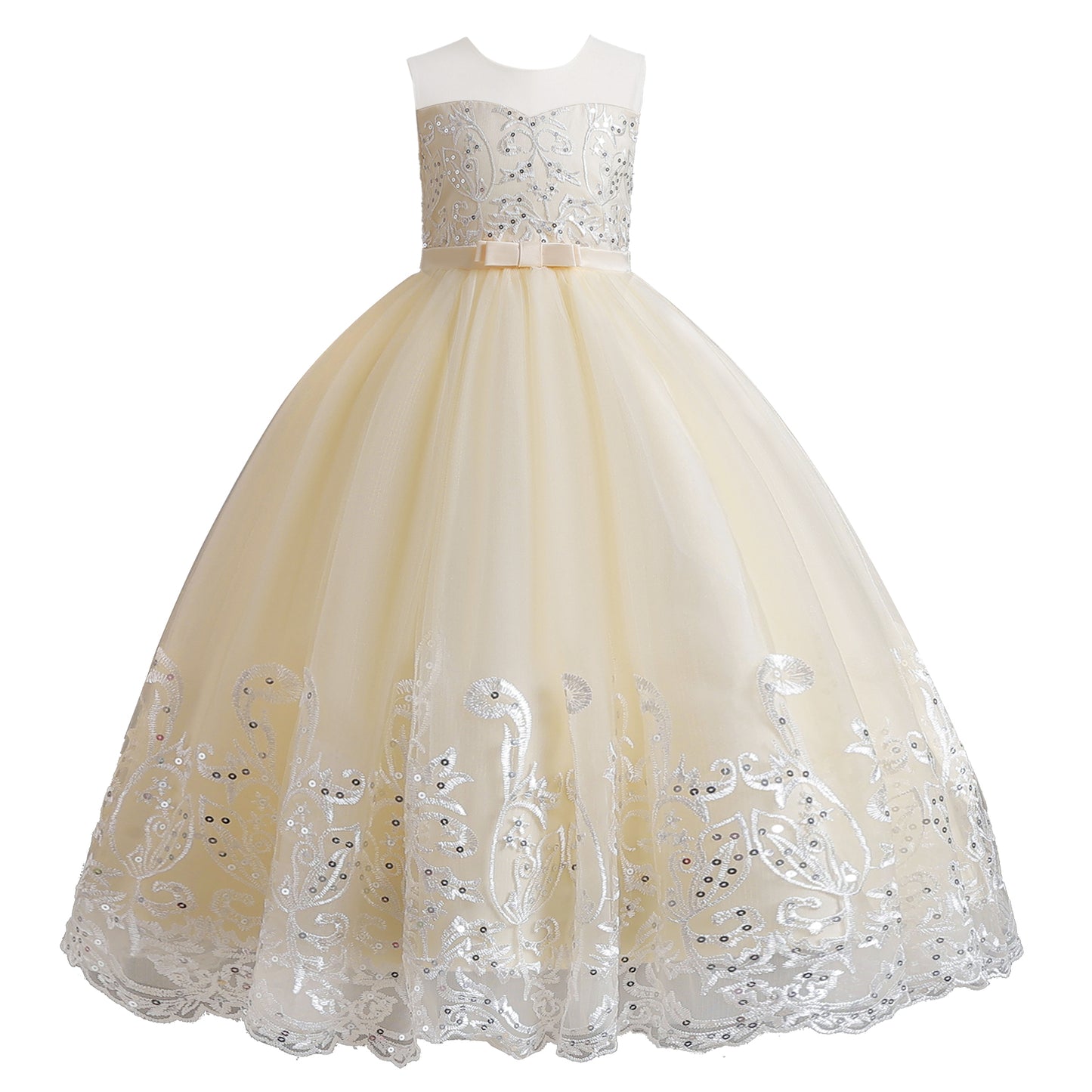 Girls Princess Dress Big Girls Prom Dress,Kids Floral Lace Embroidery Tulle Sequins Dress Sleeveless Floor Length Formal Dress,First Communion Pageant Dresses Wedding Party Dress