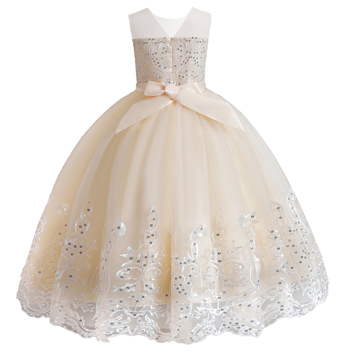 Girls Princess Dress Big Girls Prom Dress,Kids Floral Lace Embroidery Tulle Sequins Dress Sleeveless Floor Length Formal Dress,First Communion Pageant Dresses Wedding Party Dress