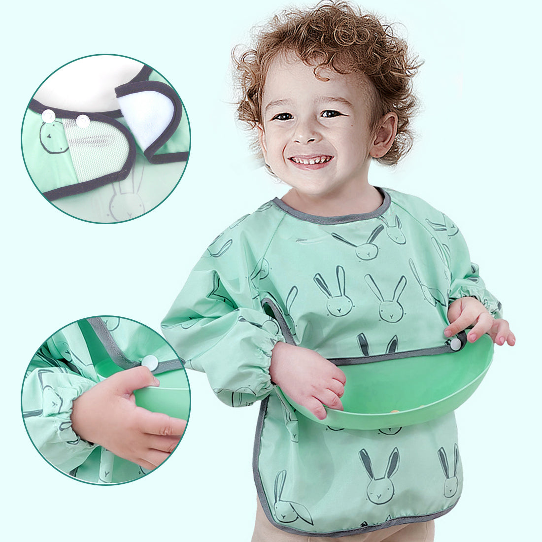 Long Sleeve Baby Bibs - Waterproof Feeding Bibs Painting Apron Bibs with Detachable Silicone Pocket, Unisex Baby Dribble Bibs for Infant Toddler 6 Months to 3 Years Old