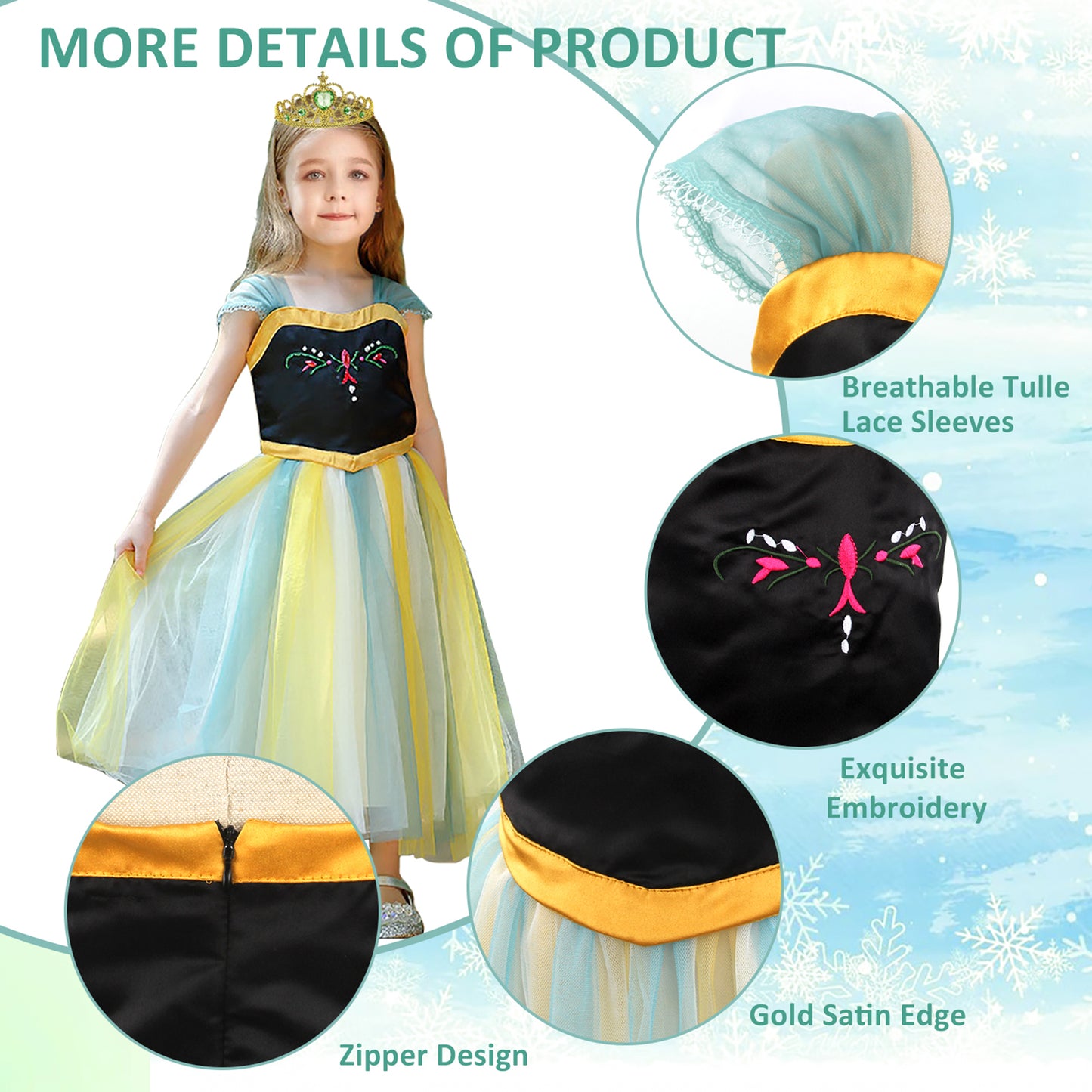 Girls Princess Dress Anna Cosplay Costume Elsa Princess Dress for Girls Kids Costume Halloween Party Dress