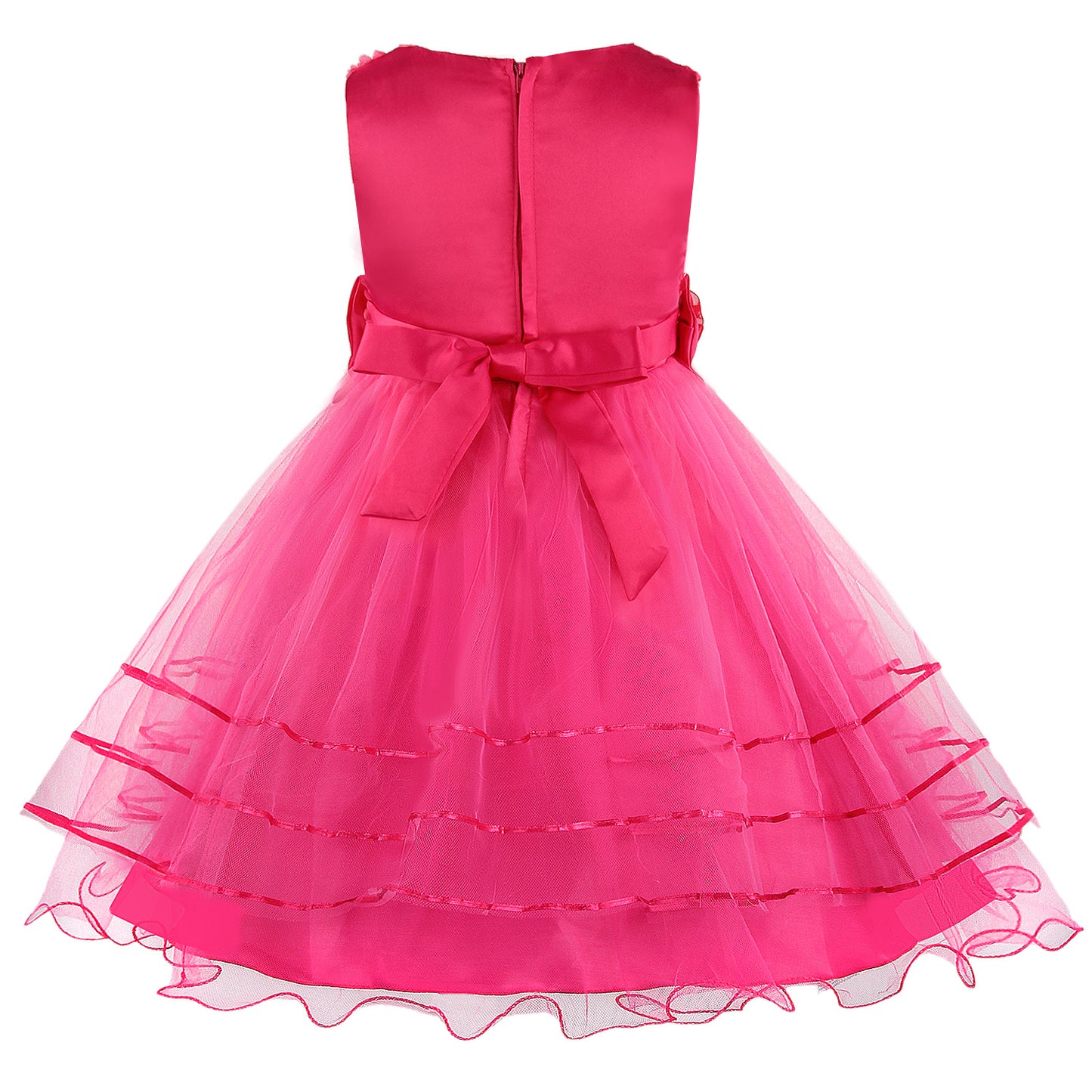 Girls Princess Dress Rose Flower Bow Tie Party Dress Tulle Wedding Dress Bridesmaid Christening Elegant Formal Dress for Girls