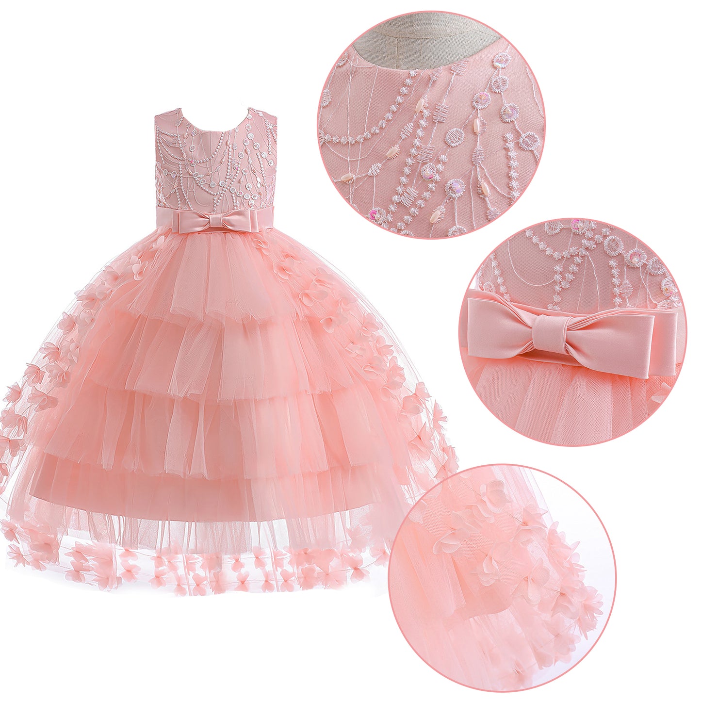 Girls Princess Dress Kids Flower Lace Tulle Dress Girls Evening Dress Floral Lace Bridesmaid Wedding Pageant Gown High-Low Party Dress Sleeveless Elegant Formal Cocktail Prom Dance Ball