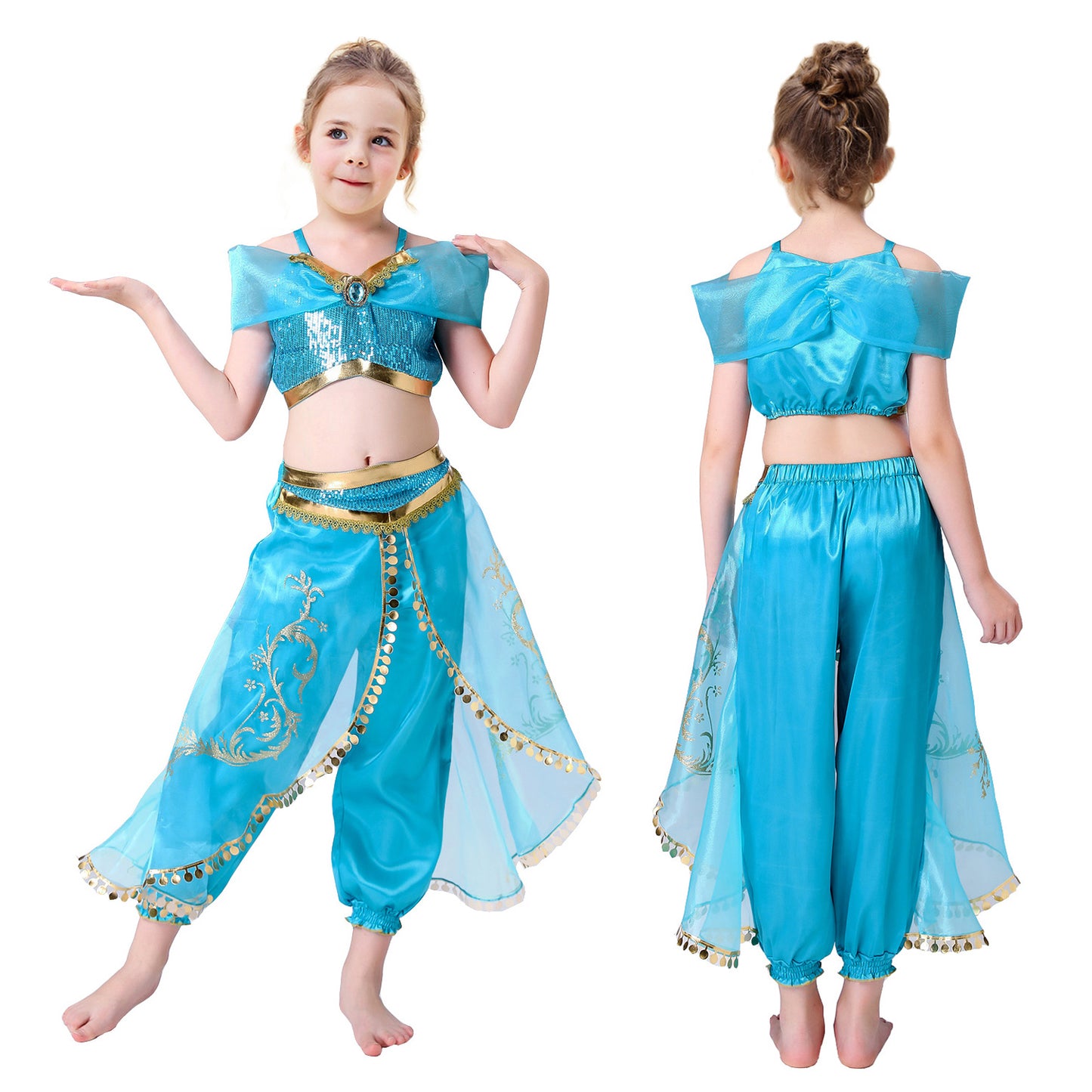 Jasmine Princess Costume for Girls Amazing Tour Kids Aladdin Costume Princess Jasmine Dress Up Girls Dance Costume Outfit Kids Fancy Dress