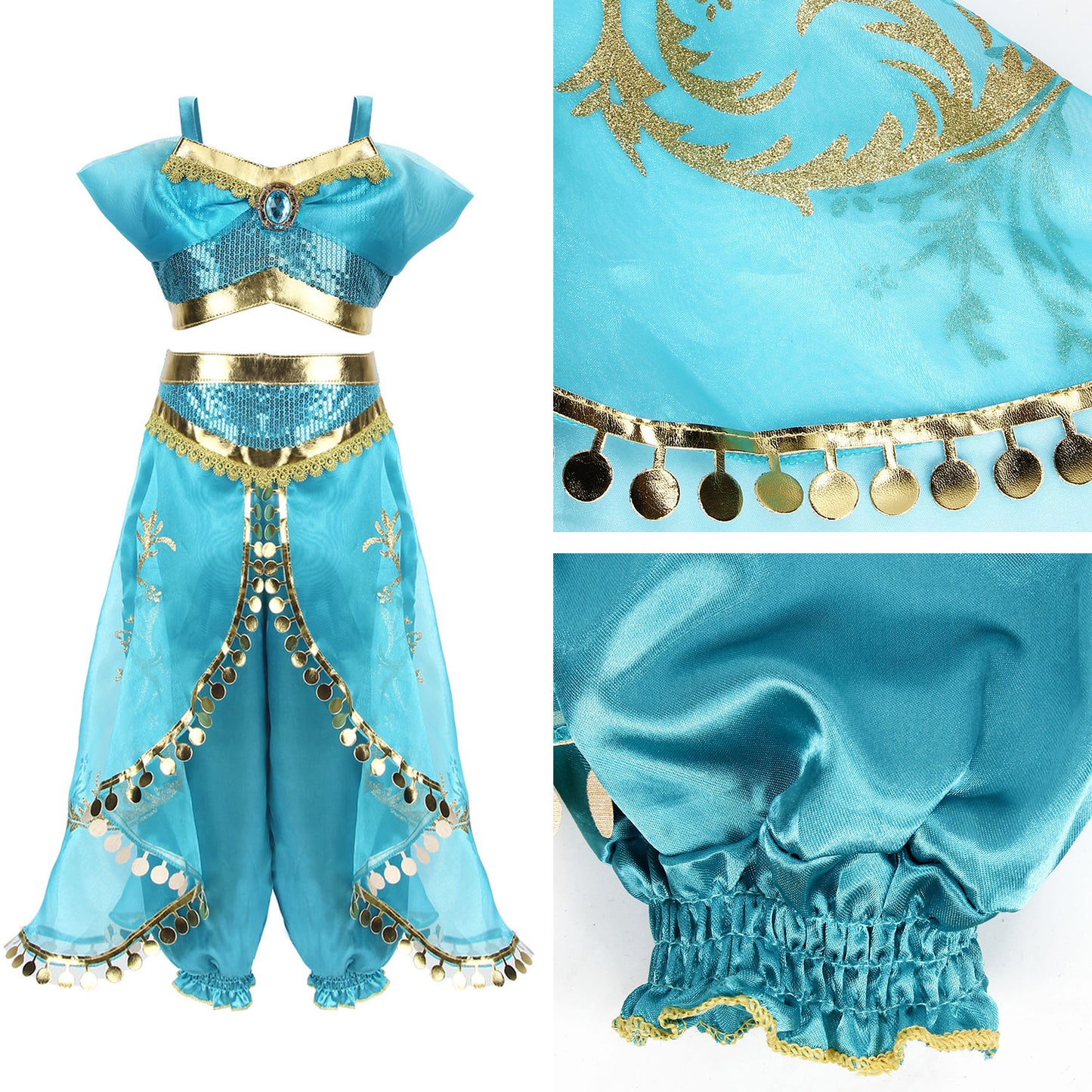 Jasmine Princess Costume for Girls Amazing Tour Kids Aladdin Costume Princess Jasmine Dress Up Girls Dance Costume Outfit Kids Fancy Dress