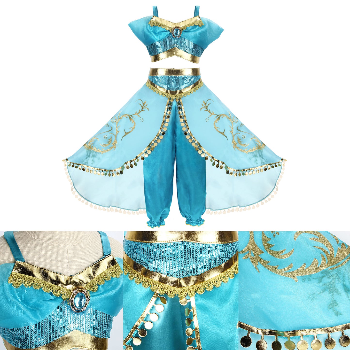 Jasmine Princess Costume for Girls Amazing Tour Kids Aladdin Costume Princess Jasmine Dress Up Girls Dance Costume Outfit Kids Fancy Dress