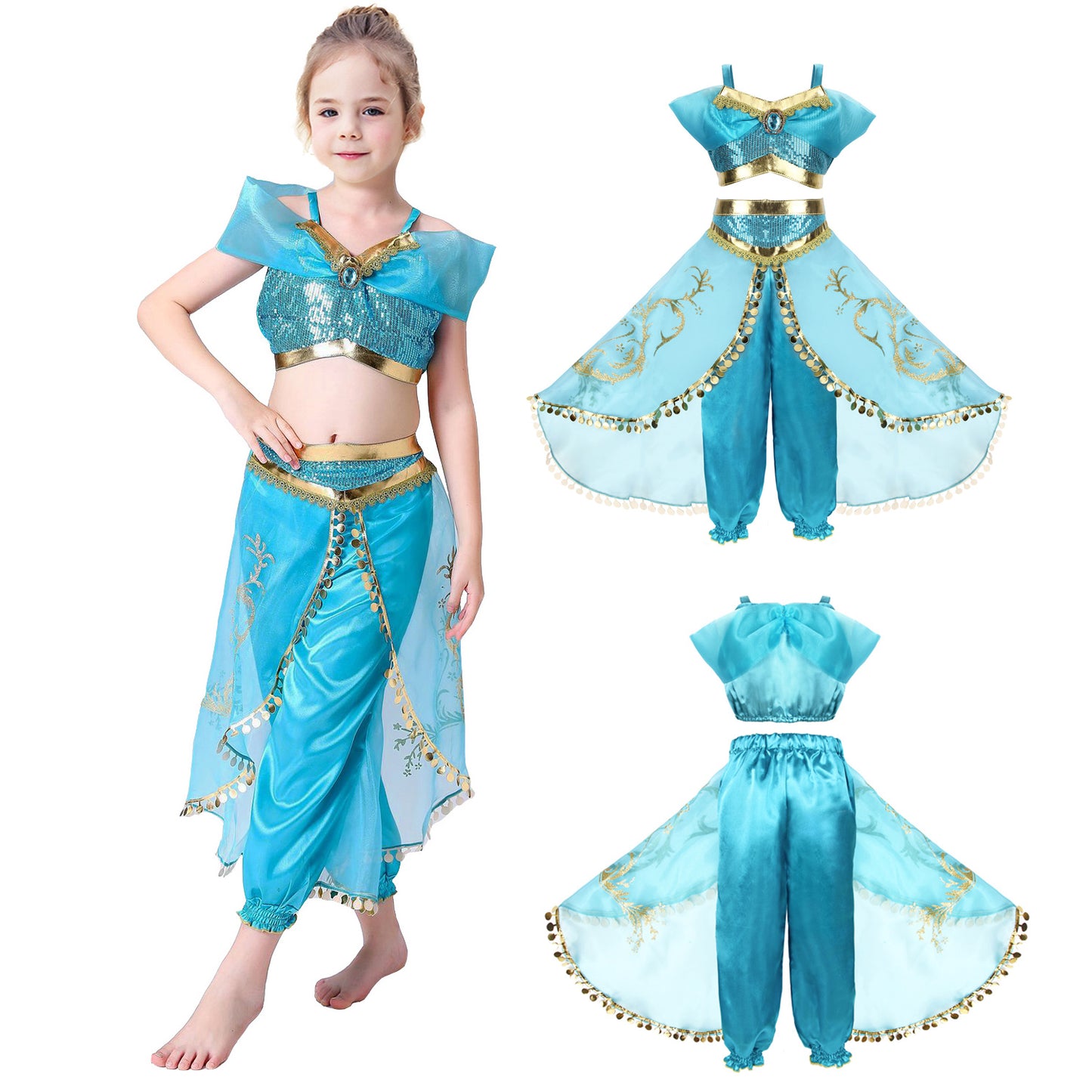 Jasmine Princess Costume for Girls Amazing Tour Kids Aladdin Costume Princess Jasmine Dress Up Girls Dance Costume Outfit Kids Fancy Dress