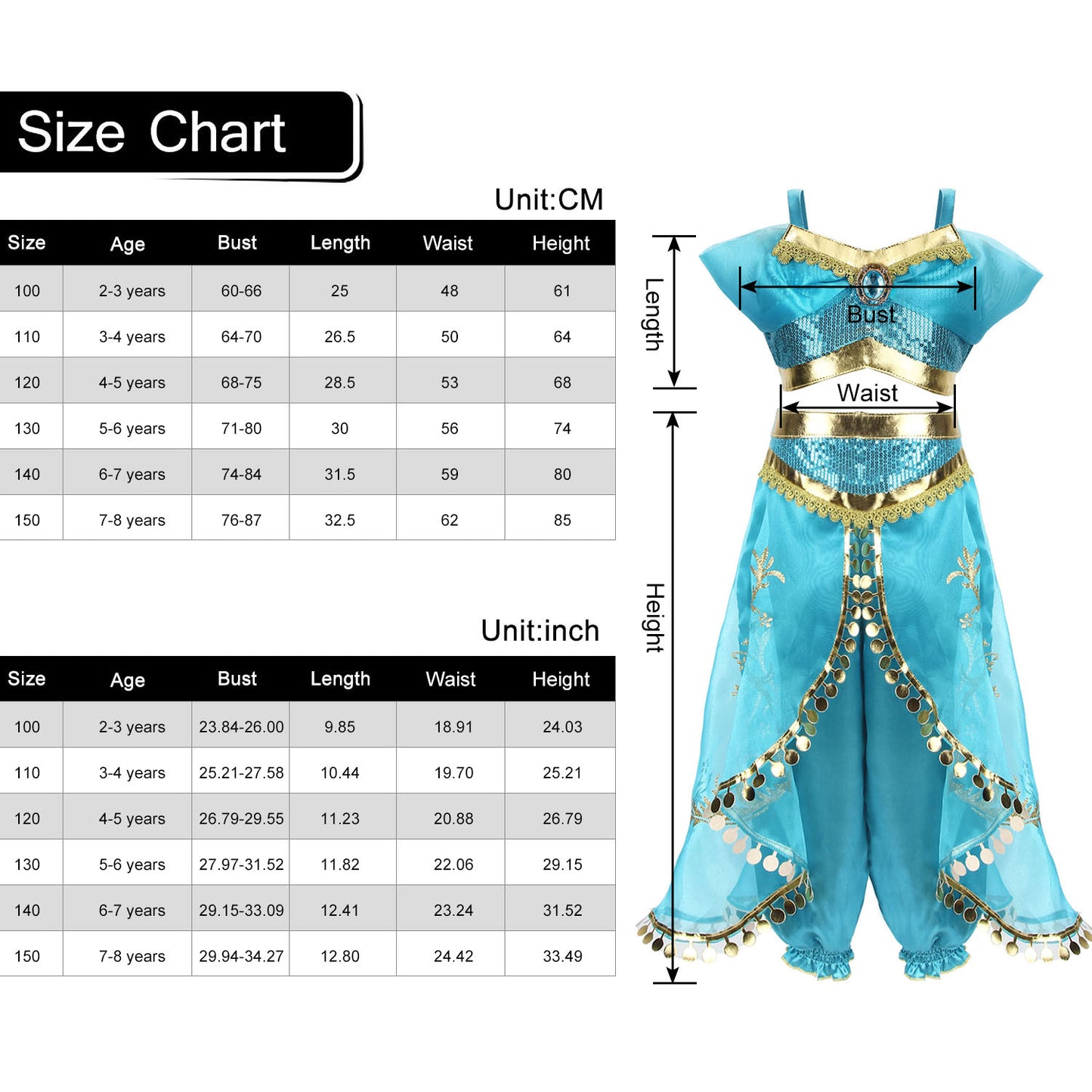 Jasmine Princess Costume for Girls Amazing Tour Kids Aladdin Costume Princess Jasmine Dress Up Girls Dance Costume Outfit Kids Fancy Dress