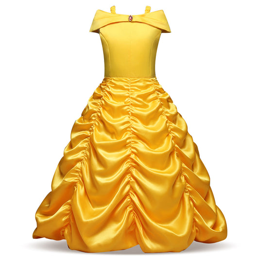 Belle Dresses for Girl Kids Princess Costume Dress Up Layered Off-Shoulder Fancy Dress for Halloween Christmas Cosplay Birthday Party Dresses for 3-9 Years