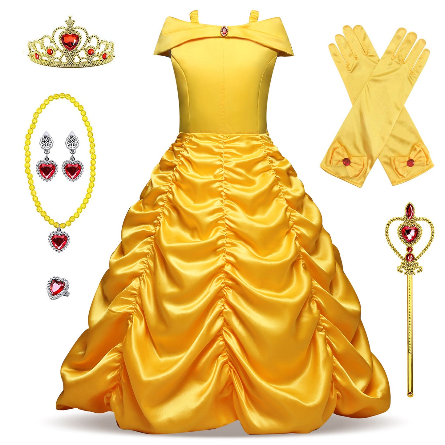 Belle Dresses for Girl Kids Princess Costume Dress Up Layered Off-Shoulder Fancy Dress for Halloween Christmas Cosplay Birthday Party Dresses for 3-9 Years