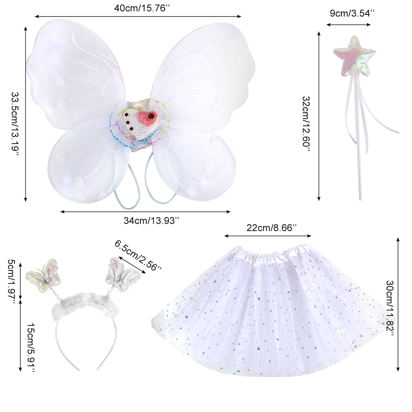 Girls Fairy Costume Set Princess Tutu Skirt Fairy Magic Butterfly Wings Dress Up Fantasy Costume Play with Butterfly Wings, Magic Wand and Headband Set for 3-8 Years Girls