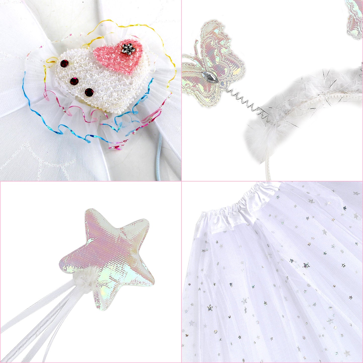 Girls Fairy Costume Set Princess Tutu Skirt Fairy Magic Butterfly Wings Dress Up Fantasy Costume Play with Butterfly Wings, Magic Wand and Headband Set for 3-8 Years Girls