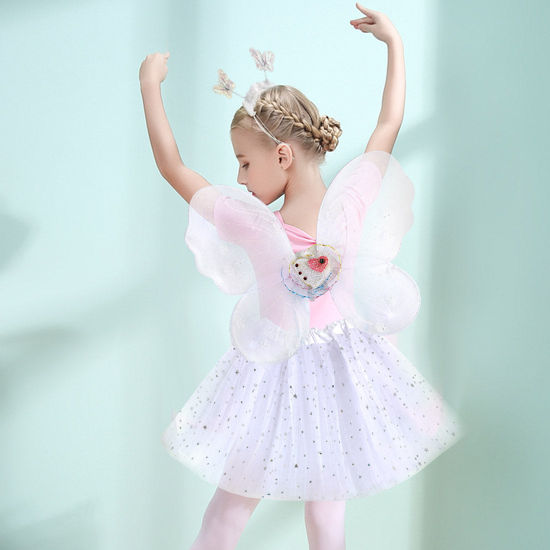 Girls Fairy Costume Set Princess Tutu Skirt Fairy Magic Butterfly Wings Dress Up Fantasy Costume Play with Butterfly Wings, Magic Wand and Headband Set for 3-8 Years Girls