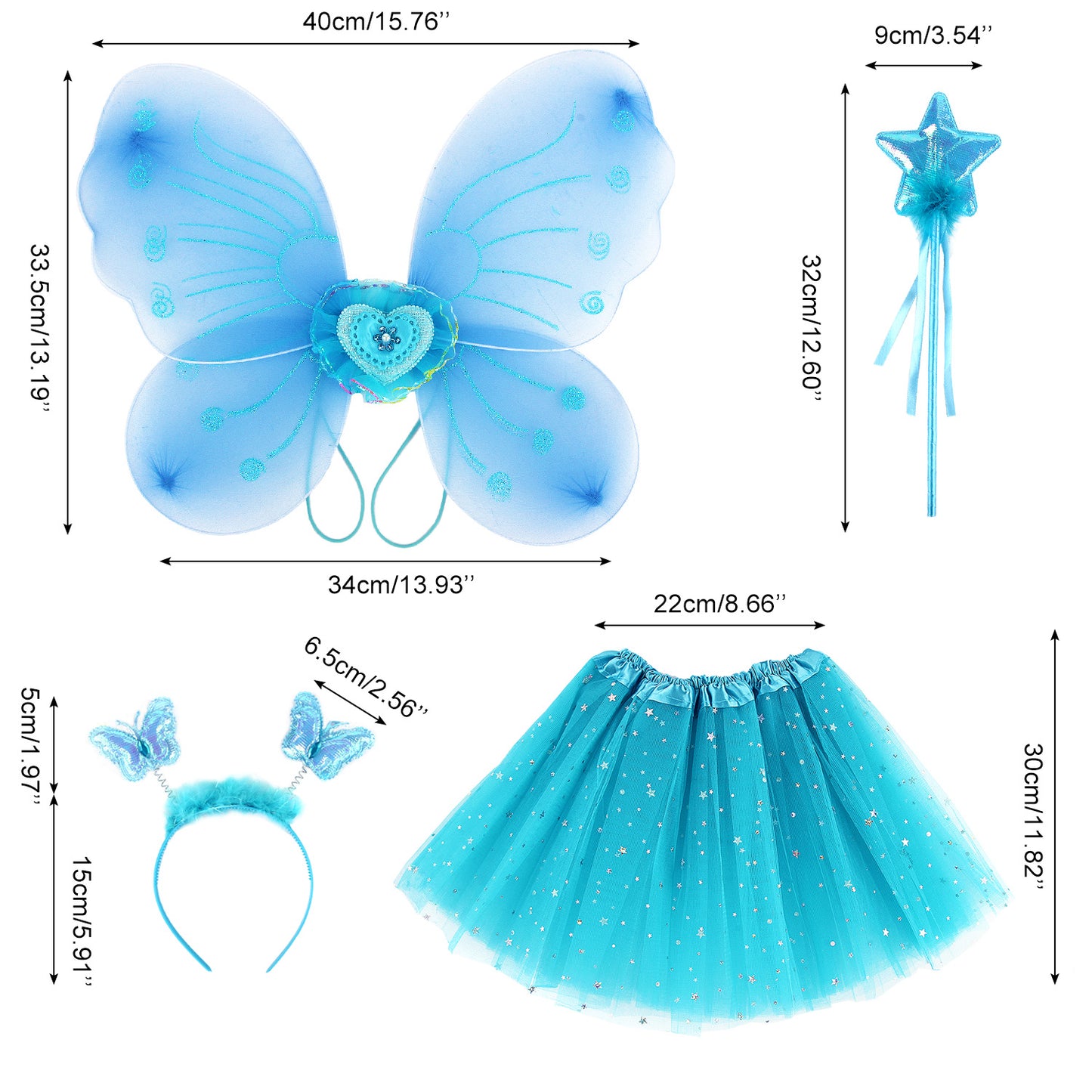 Girls Fairy Costume Set Princess Tutu Skirt Fairy Magic Butterfly Wings Dress Up Fantasy Costume Play with Butterfly Wings, Magic Wand and Headband Set for 3-8 Years Girls