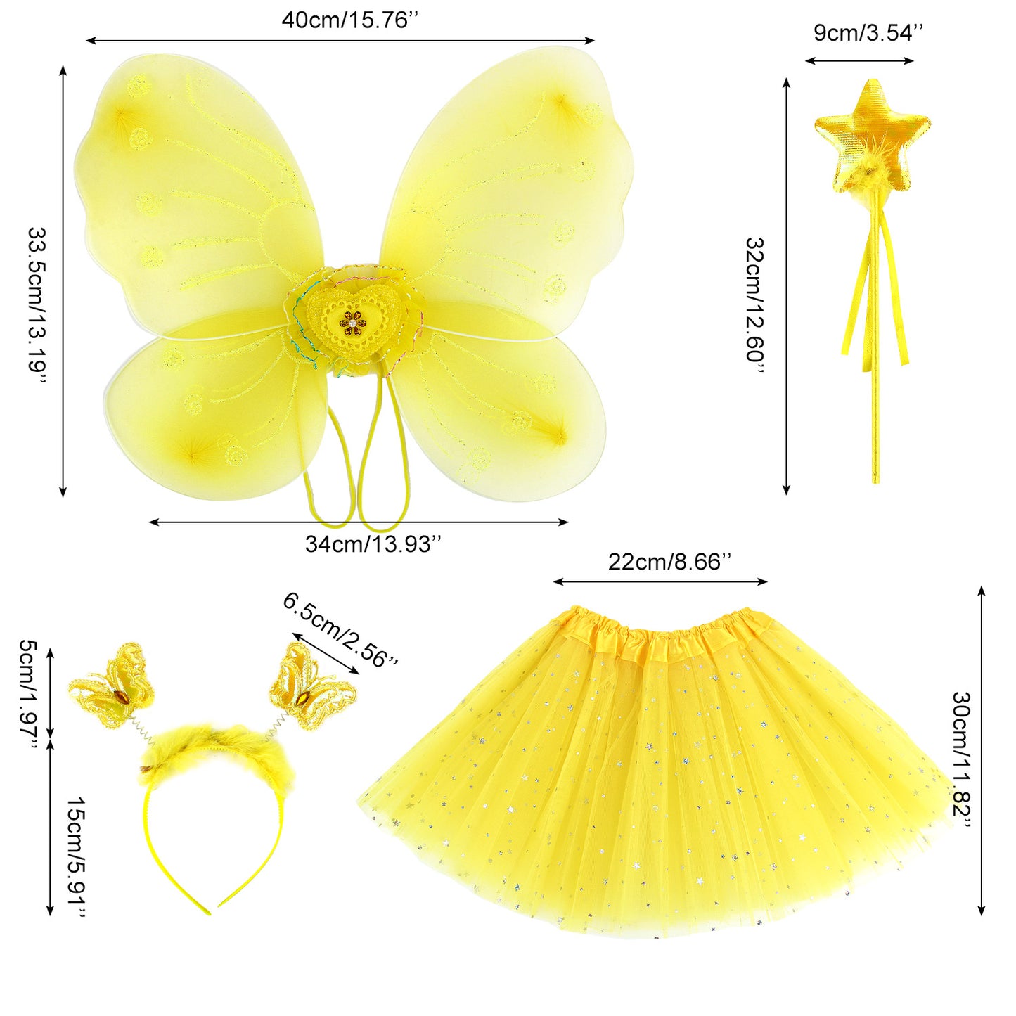 Girls Fairy Costume Set Princess Tutu Skirt Fairy Magic Butterfly Wings Dress Up Fantasy Costume Play with Butterfly Wings, Magic Wand and Headband Set for 3-8 Years Girls