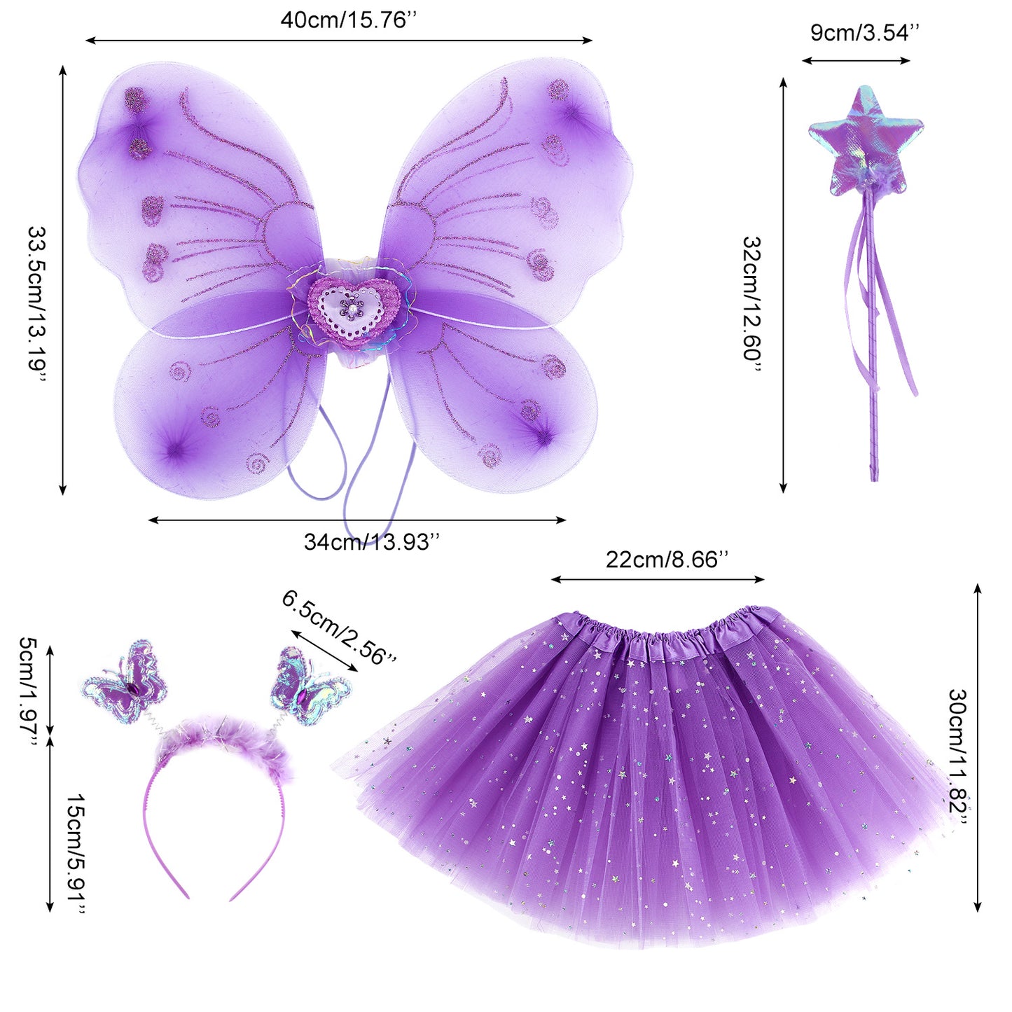 Girls Fairy Costume Set Princess Tutu Skirt Fairy Magic Butterfly Wings Dress Up Fantasy Costume Play with Butterfly Wings, Magic Wand and Headband Set for 3-8 Years Girls