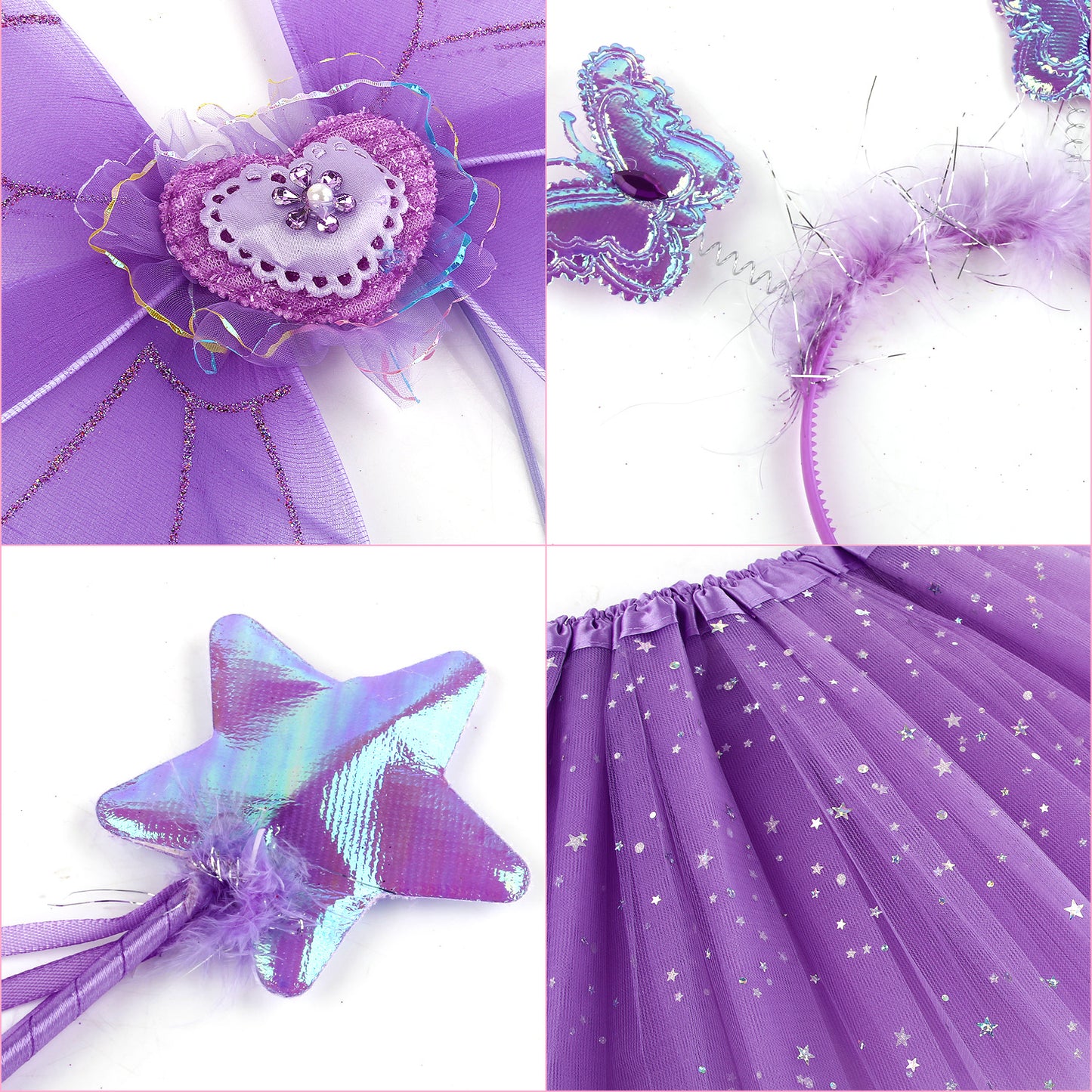 Girls Fairy Costume Set Princess Tutu Skirt Fairy Magic Butterfly Wings Dress Up Fantasy Costume Play with Butterfly Wings, Magic Wand and Headband Set for 3-8 Years Girls