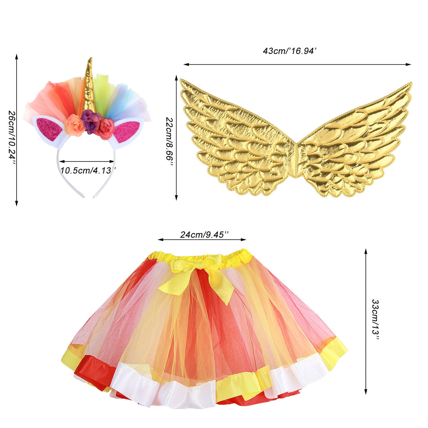 Girls Fairy Costume Fancy Dress Up Angel Costume Sets Kids Princess Dress Tulle Tutu Skirt Set with Angel Wings, Unicorn Headband Set for 3-8 Years Girls