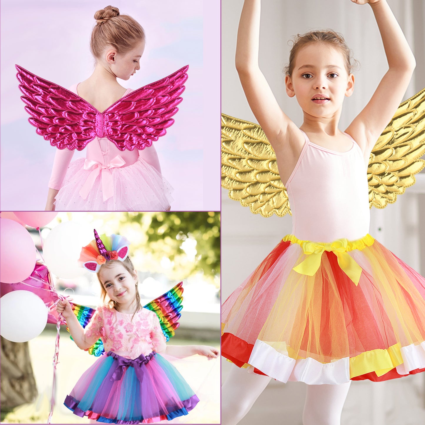 Girls Fairy Costume Fancy Dress Up Angel Costume Sets Kids Princess Dress Tulle Tutu Skirt Set with Angel Wings, Unicorn Headband Set for 3-8 Years Girls