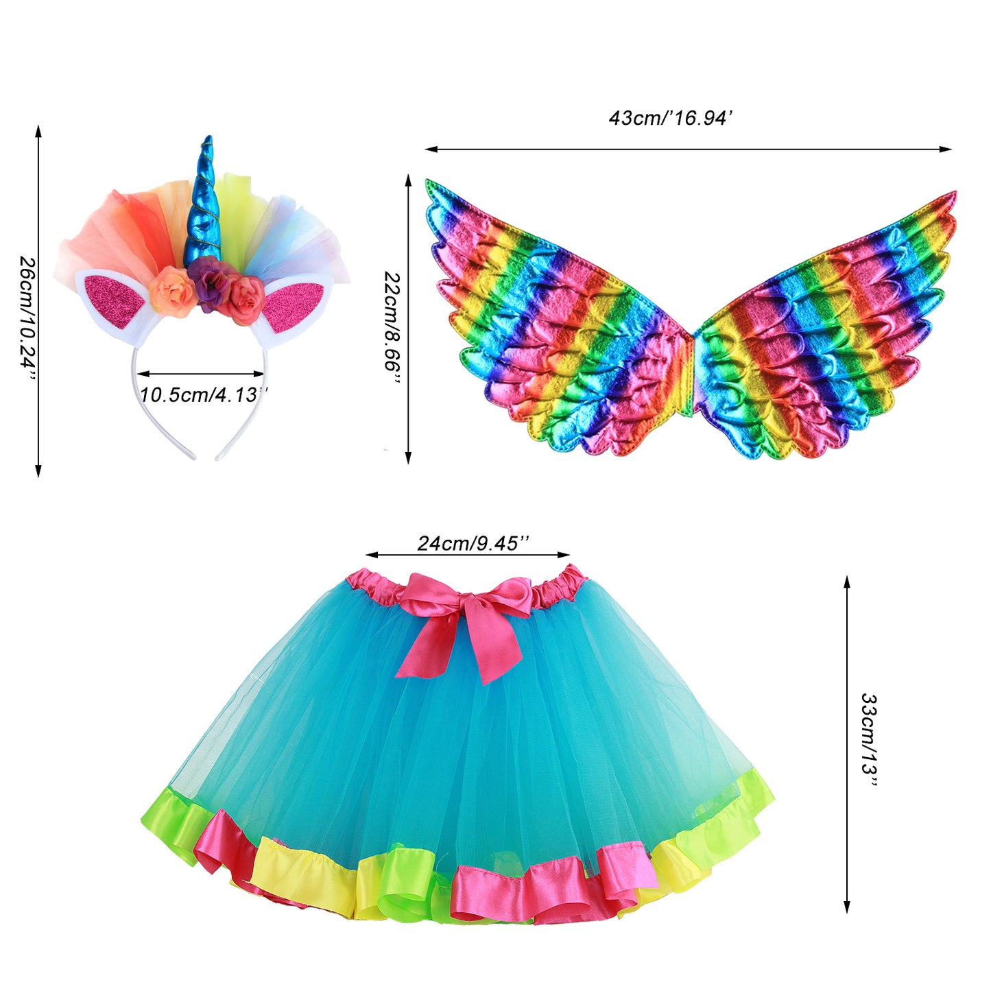 Girls Fairy Costume Fancy Dress Up Angel Costume Sets Kids Princess Dress Tulle Tutu Skirt Set with Angel Wings, Unicorn Headband Set for 3-8 Years Girls