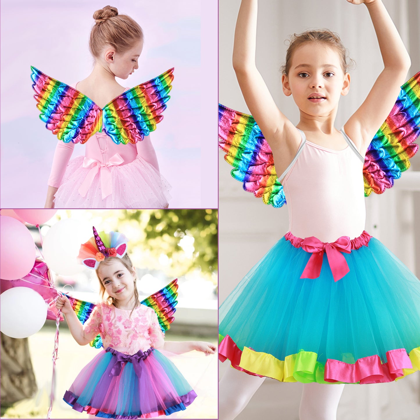 Girls Fairy Costume Fancy Dress Up Angel Costume Sets Kids Princess Dress Tulle Tutu Skirt Set with Angel Wings, Unicorn Headband Set for 3-8 Years Girls