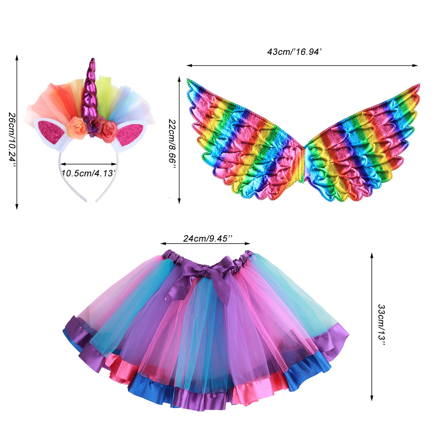 Girls Fairy Costume Fancy Dress Up Angel Costume Sets Kids Princess Dress Tulle Tutu Skirt Set with Angel Wings, Unicorn Headband Set for 3-8 Years Girls