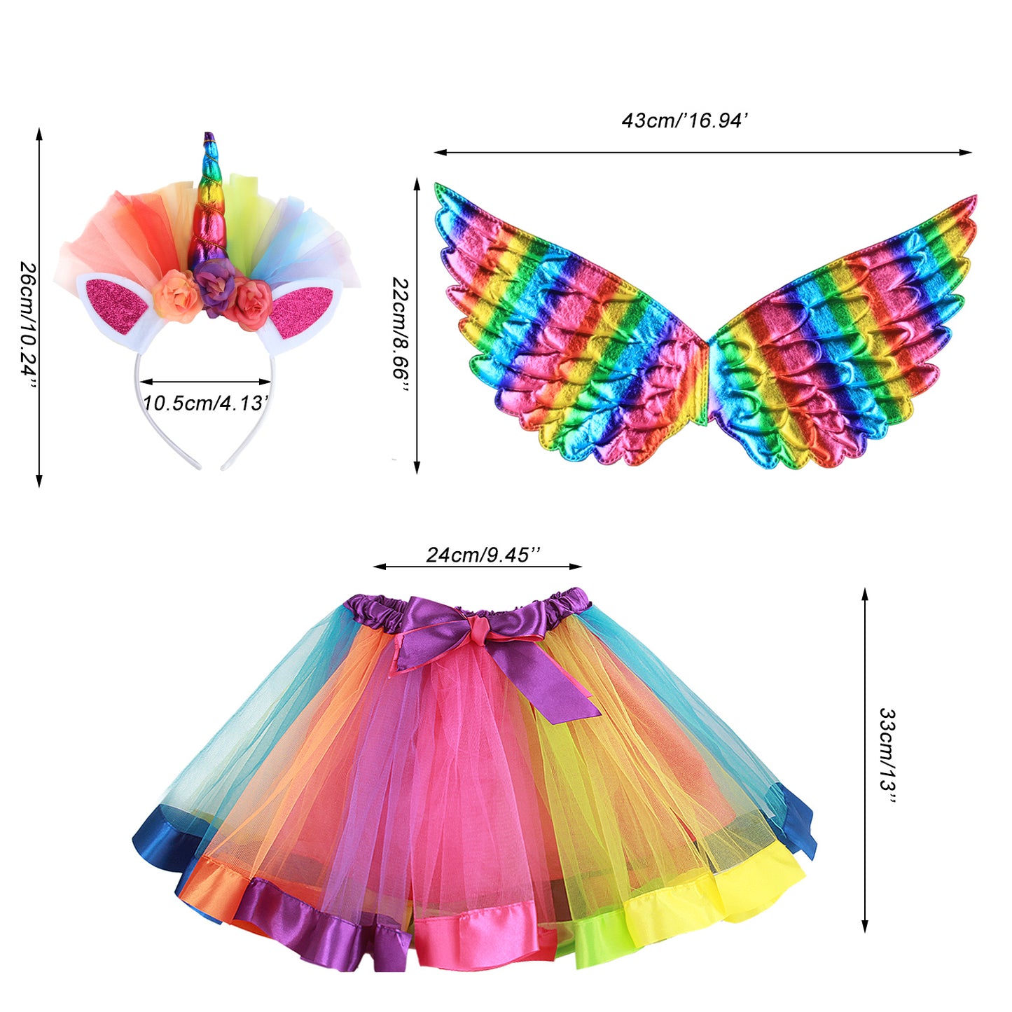 Girls Fairy Costume Fancy Dress Up Angel Costume Sets Kids Princess Dress Tulle Tutu Skirt Set with Angel Wings, Unicorn Headband Set for 3-8 Years Girls