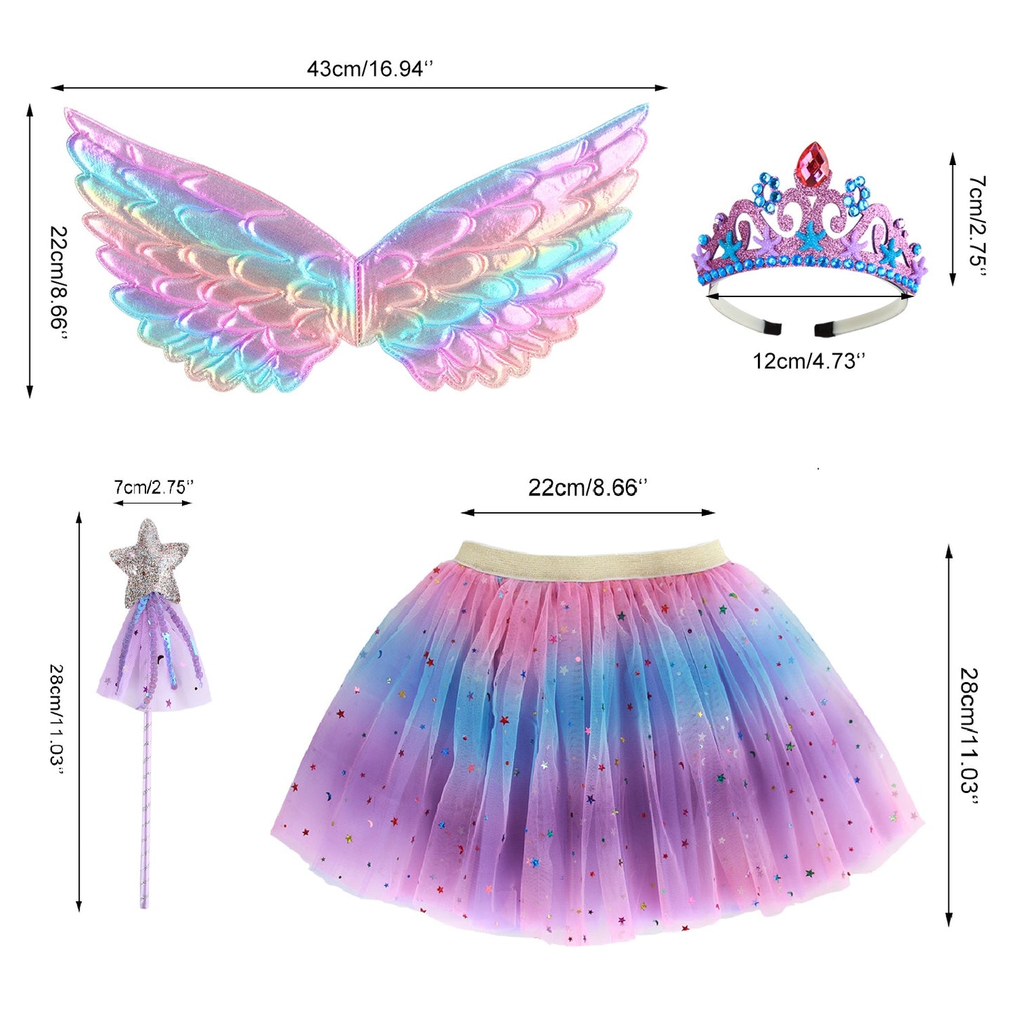 Girls Fairy Costume Fancy Dress Up Butterfly Costume Sets Princess Dress Tulle Costume Set with Butterfly Wings, Magic Wand and Headband Set for 3-8 Years Girls